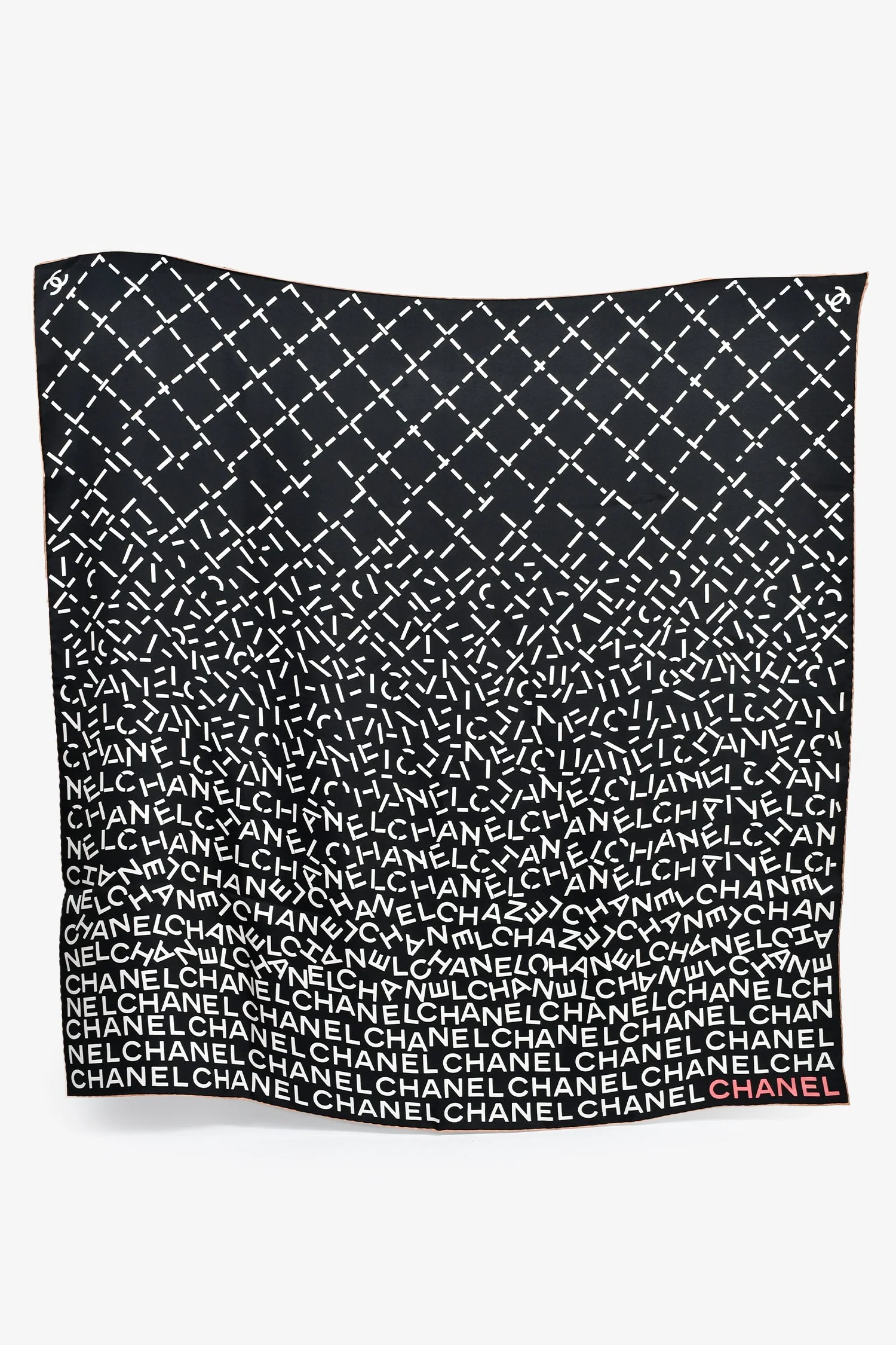 Pre-Loved Chanel™ Black/White Silk Logo Square Scarf