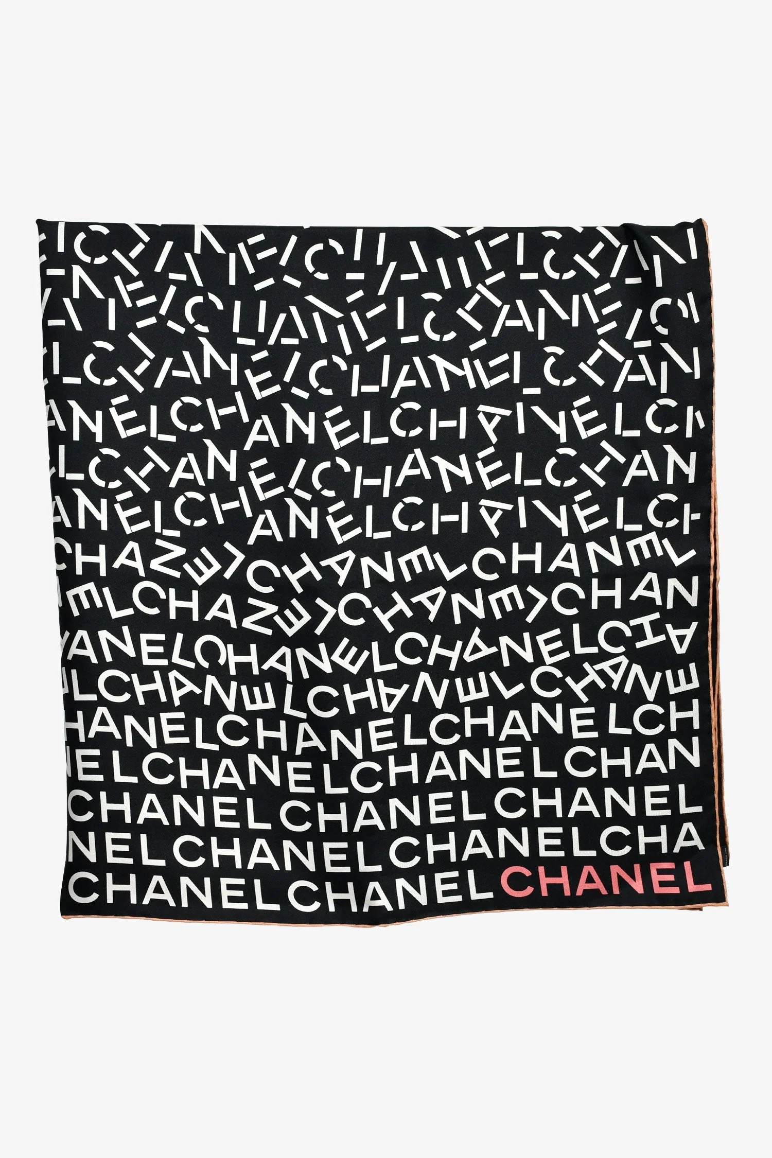 Pre-Loved Chanel™ Black/White Silk Logo Square Scarf - Image 2