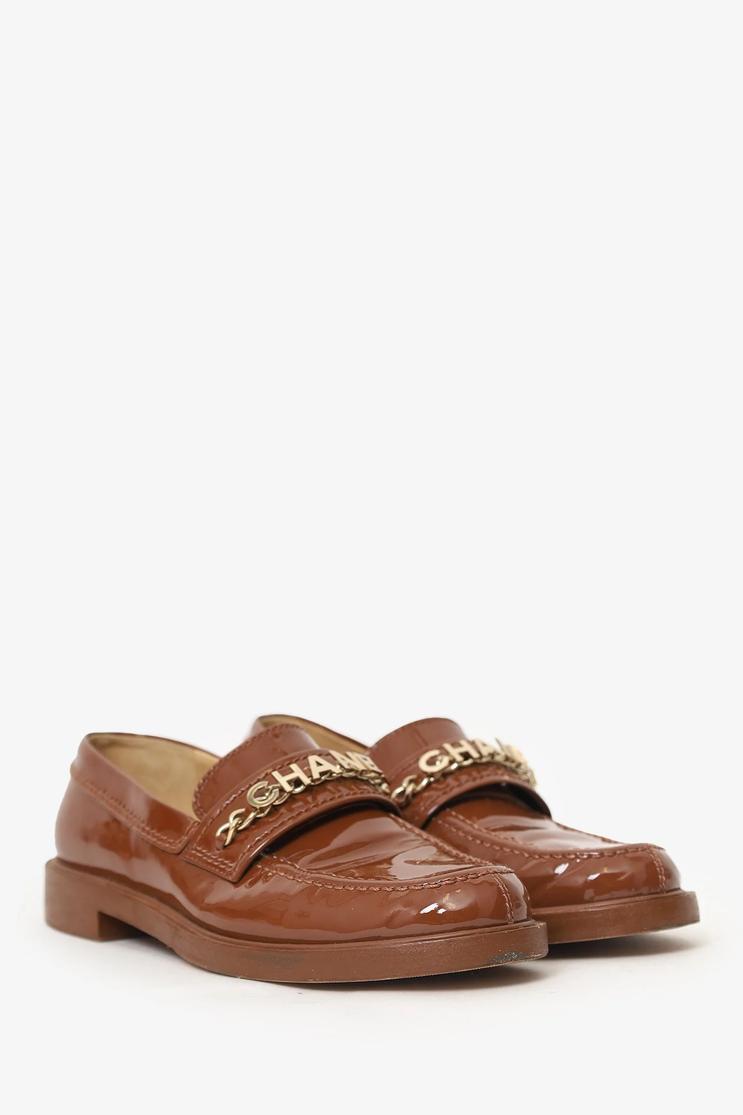 Pre-Loved Chanel™ Brown Patent Leather 'Chanel' Loafers Size 37.5 - Image 2
