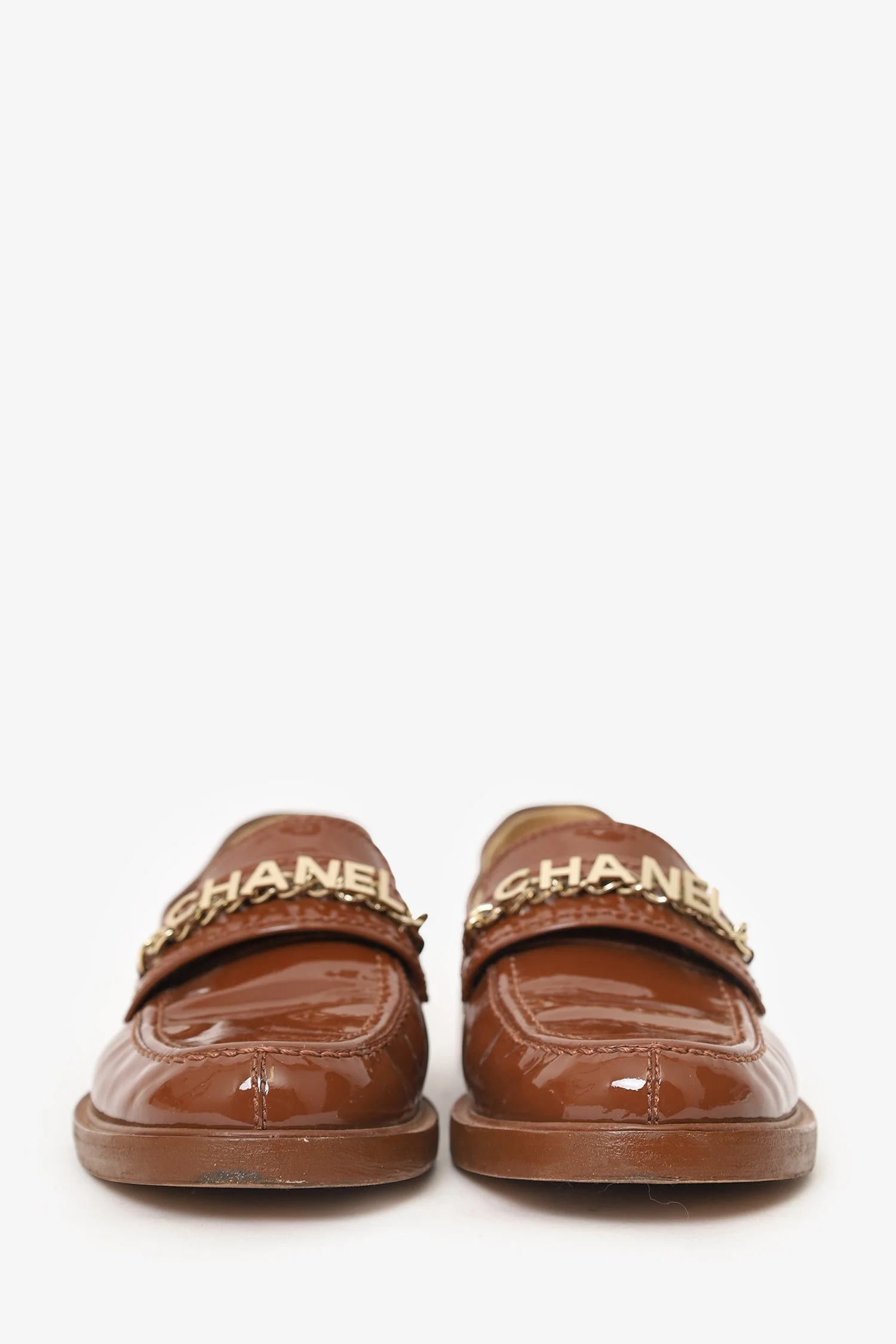 Pre-Loved Chanel™ Brown Patent Leather 'Chanel' Loafers Size 37.5 - Image 3