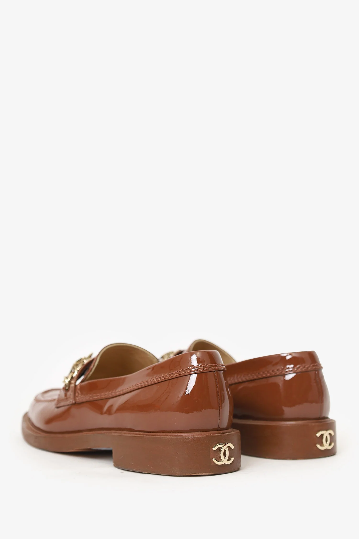 Pre-Loved Chanel™ Brown Patent Leather 'Chanel' Loafers Size 37.5 - Image 4