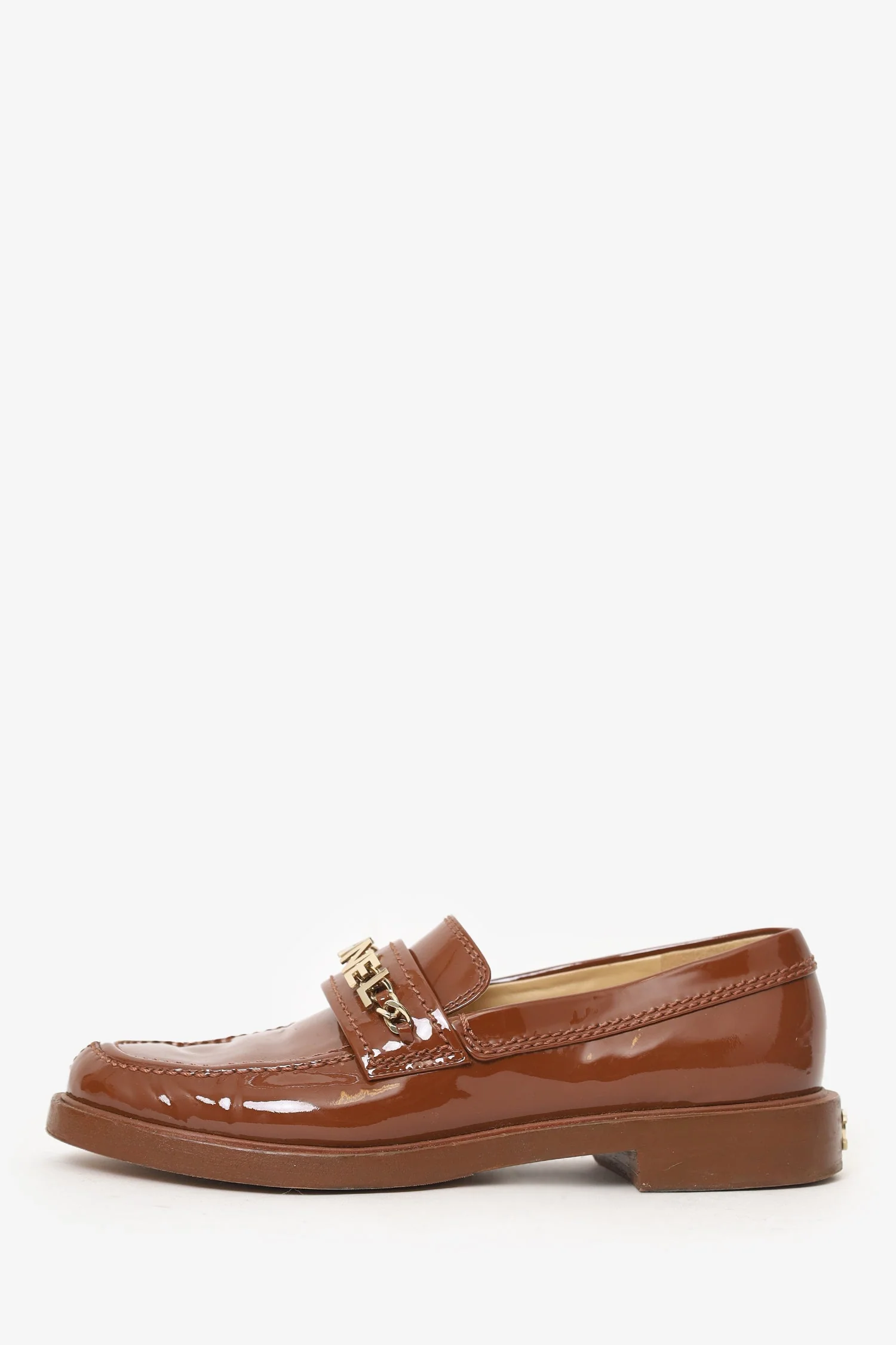 Pre-Loved Chanel™ Brown Patent Leather 'Chanel' Loafers Size 37.5 - Image 5