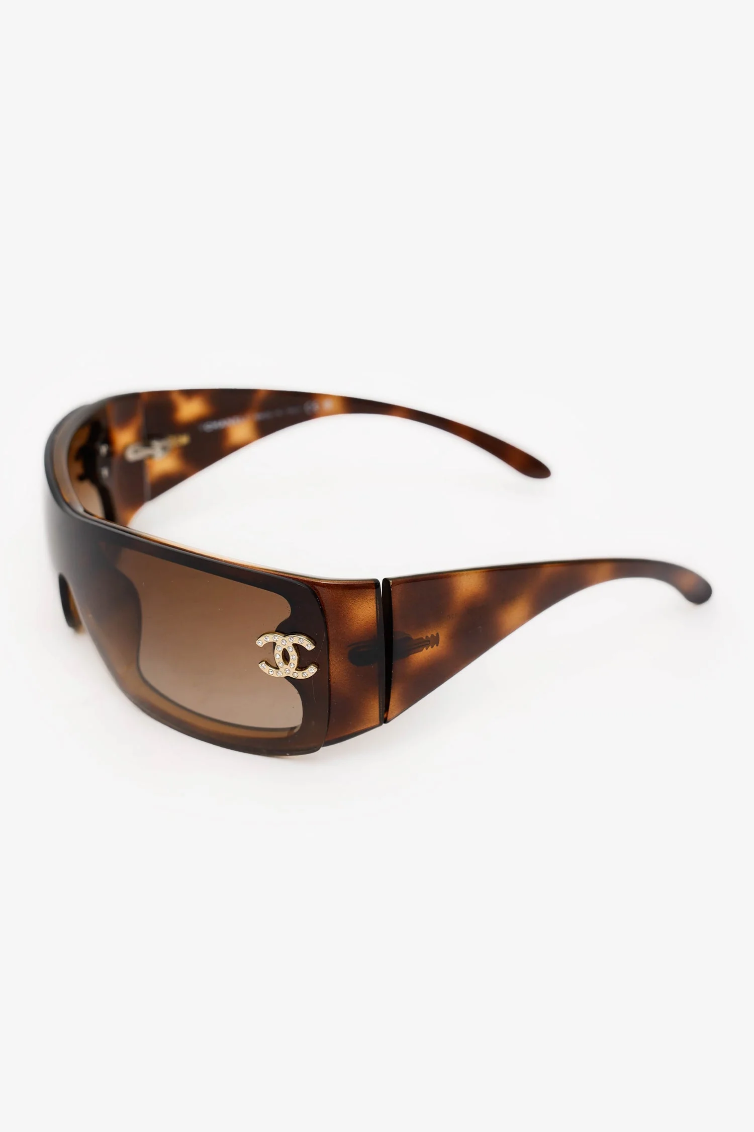 Chanel™ Brown Tortoiseshell Rhinestone CC Shield Sunglasses (Pre-Loved) - Image 2