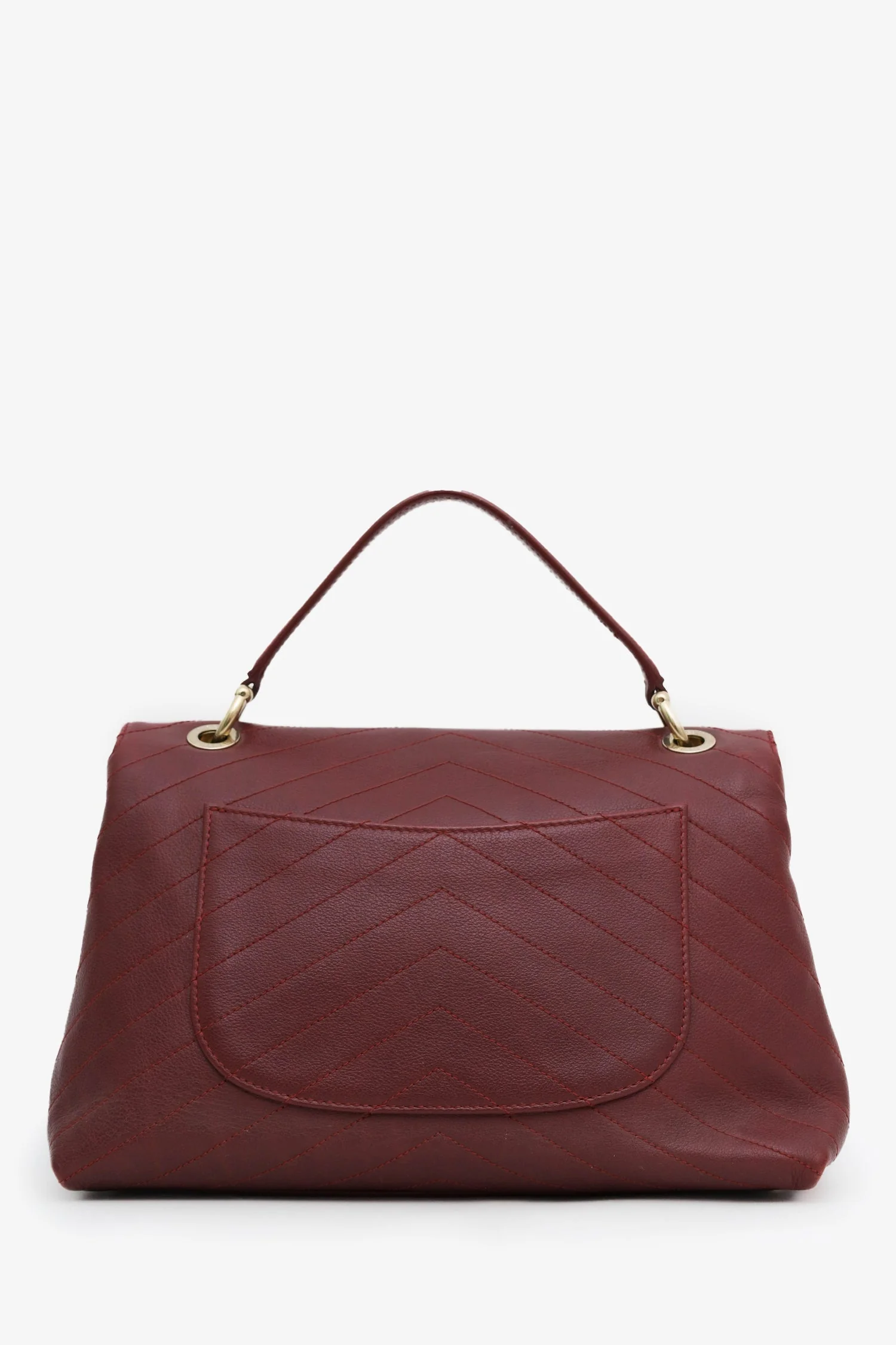 Chanel™ Burgundy Grained Calfskin Stitched Chevron Medium Chic Top Handle (Pre-Loved) - Image 2