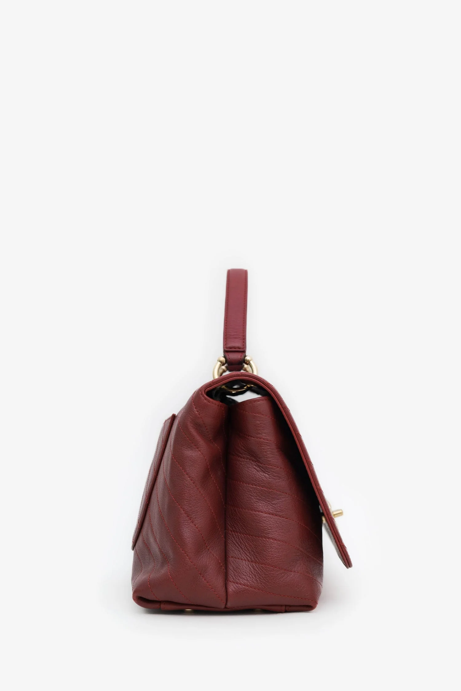 Chanel™ Burgundy Grained Calfskin Stitched Chevron Medium Chic Top Handle (Pre-Loved) - Image 3