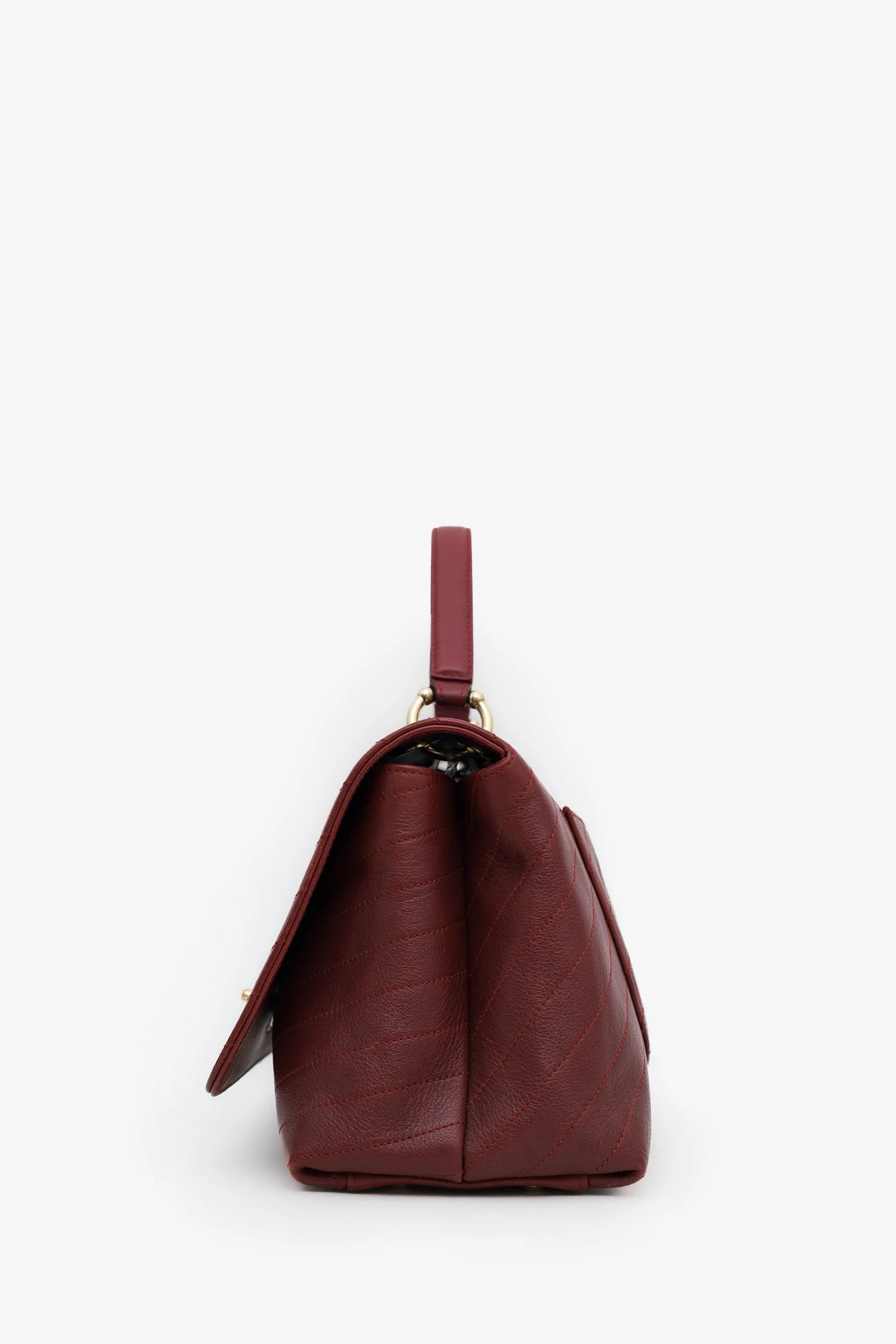 Chanel™ Burgundy Grained Calfskin Stitched Chevron Medium Chic Top Handle (Pre-Loved) - Image 4