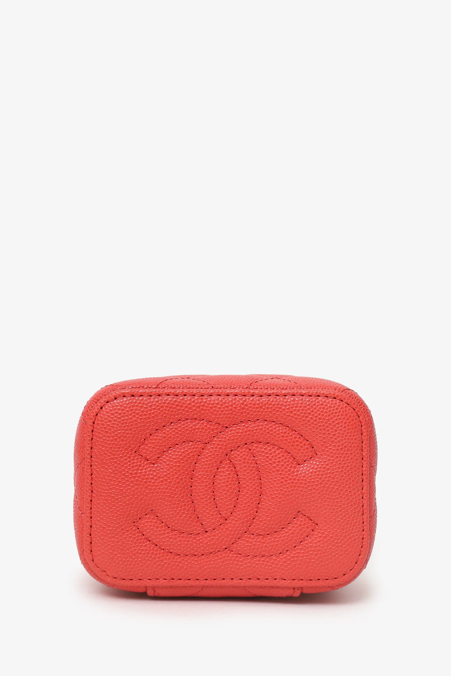 Pre-Loved Chanel™ Coral Classic Caviar Leather Vanity Bag With Chain - Image 6