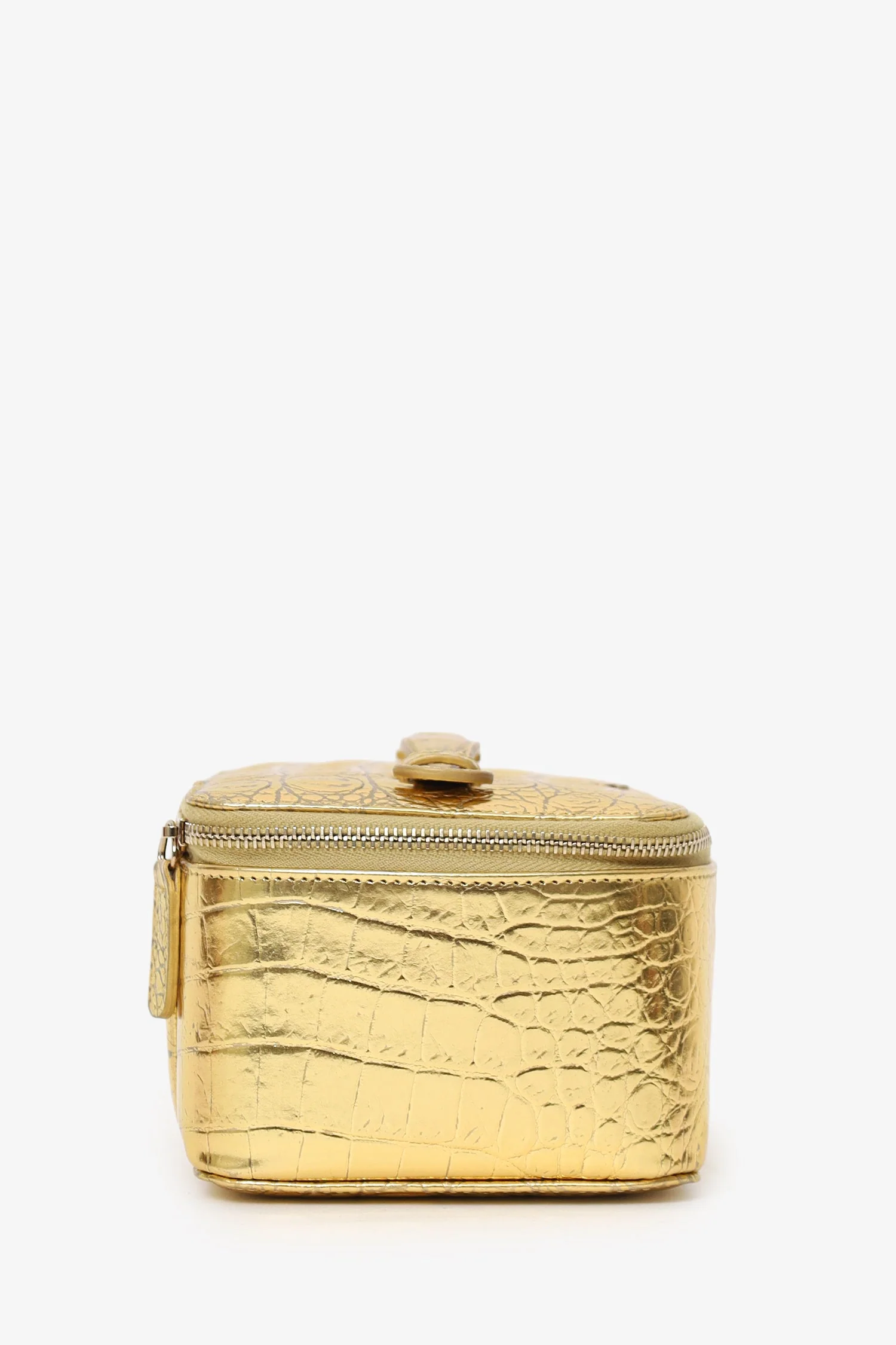 Pre-Loved Chanel™ Gold Metallic Crocodile Embossed Mini Vanity Bag - Image 3