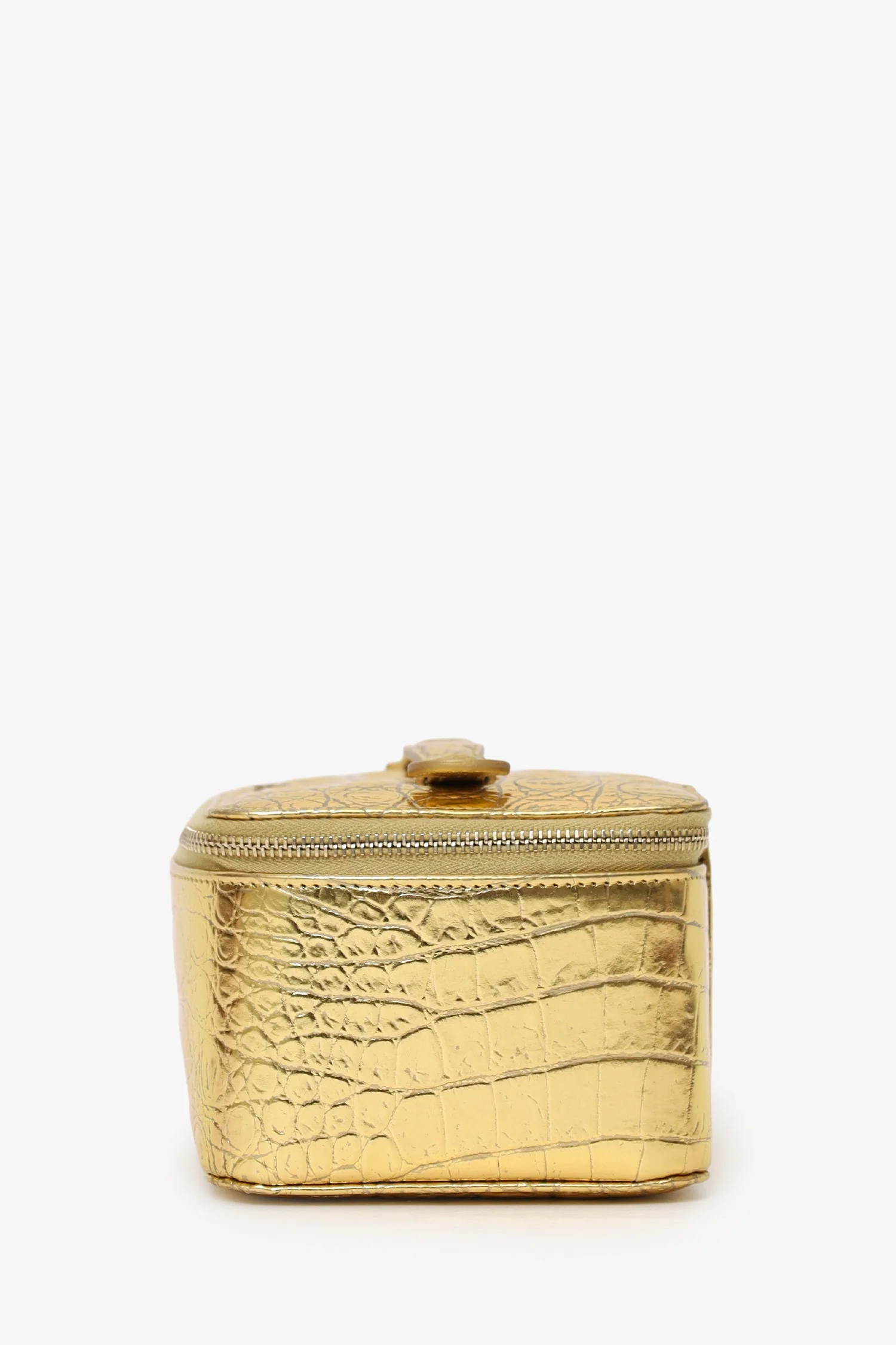 Pre-Loved Chanel™ Gold Metallic Crocodile Embossed Mini Vanity Bag - Image 4