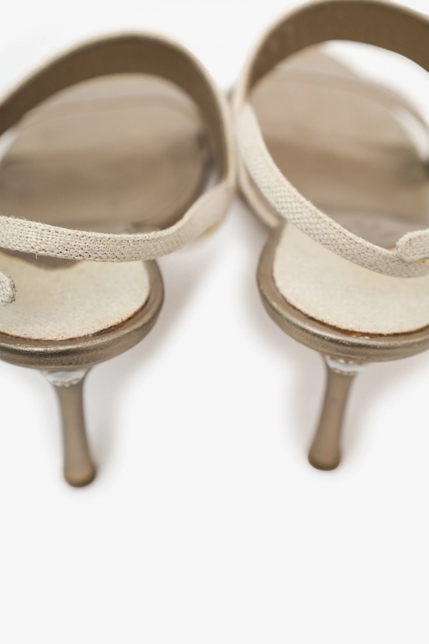 Pre-Loved Chanel™ Gold Metallic Leather/Canvas Slingback Heels Size 40 - Image 5