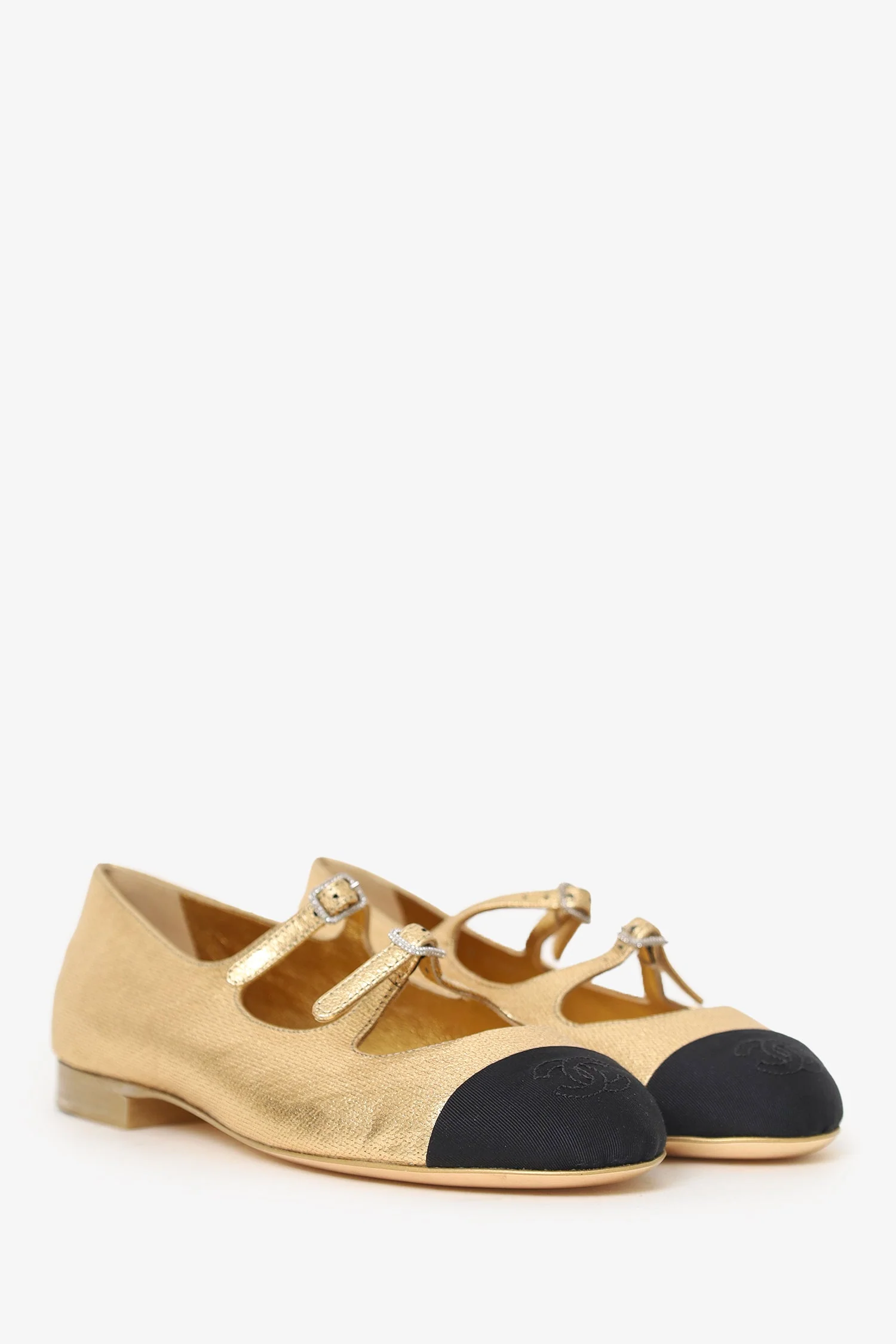 Pre-Loved Chanel™ Gold Metallic Mary-Jane Ballerina Flats Size 37 - Image 2
