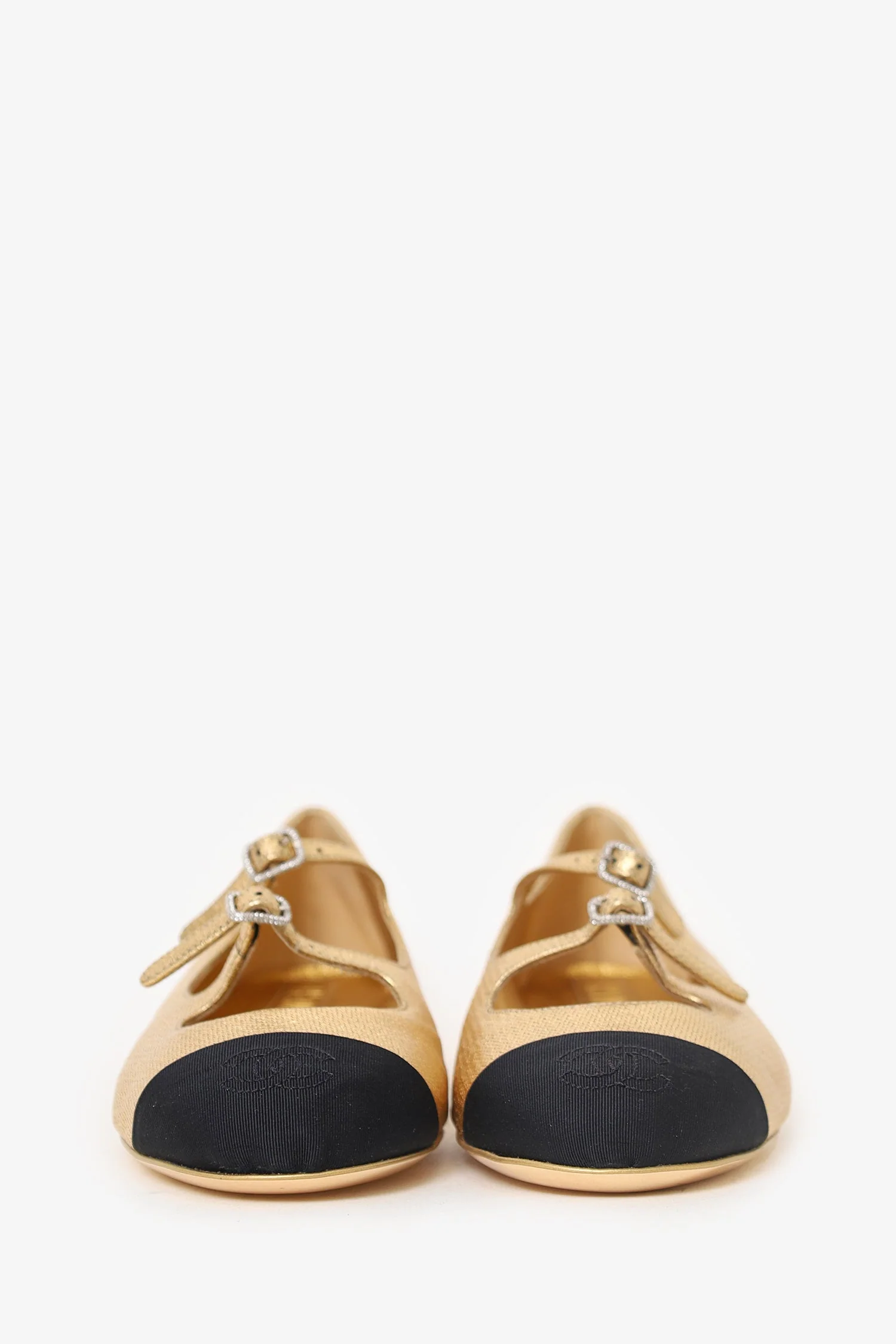 Pre-Loved Chanel™ Gold Metallic Mary-Jane Ballerina Flats Size 37 - Image 3