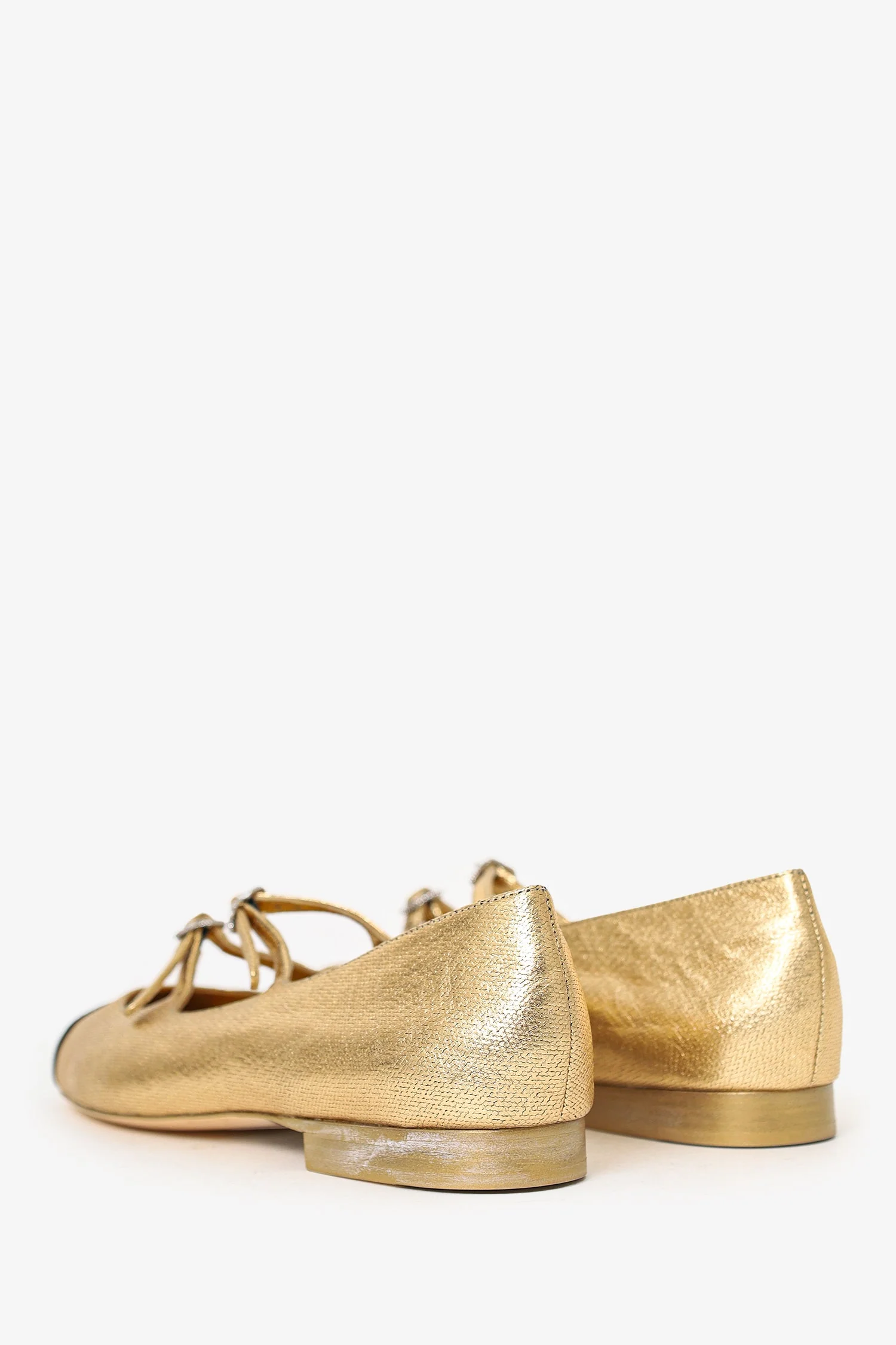 Pre-Loved Chanel™ Gold Metallic Mary-Jane Ballerina Flats Size 37 - Image 4