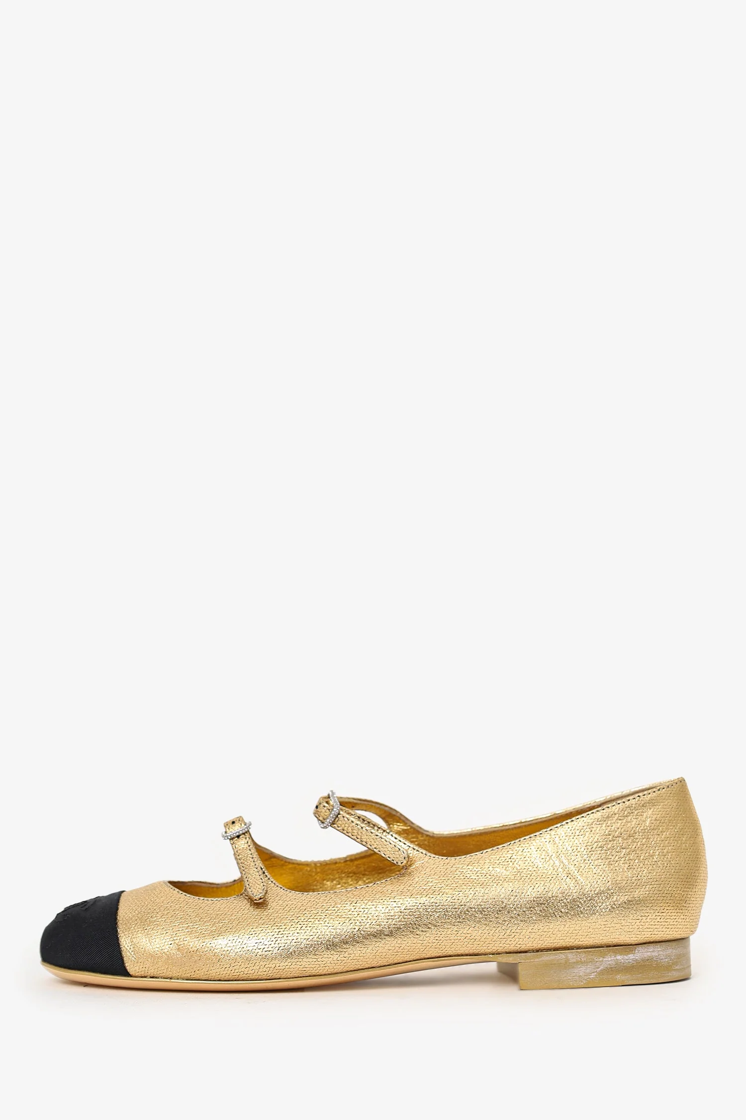 Pre-Loved Chanel™ Gold Metallic Mary-Jane Ballerina Flats Size 37 - Image 5