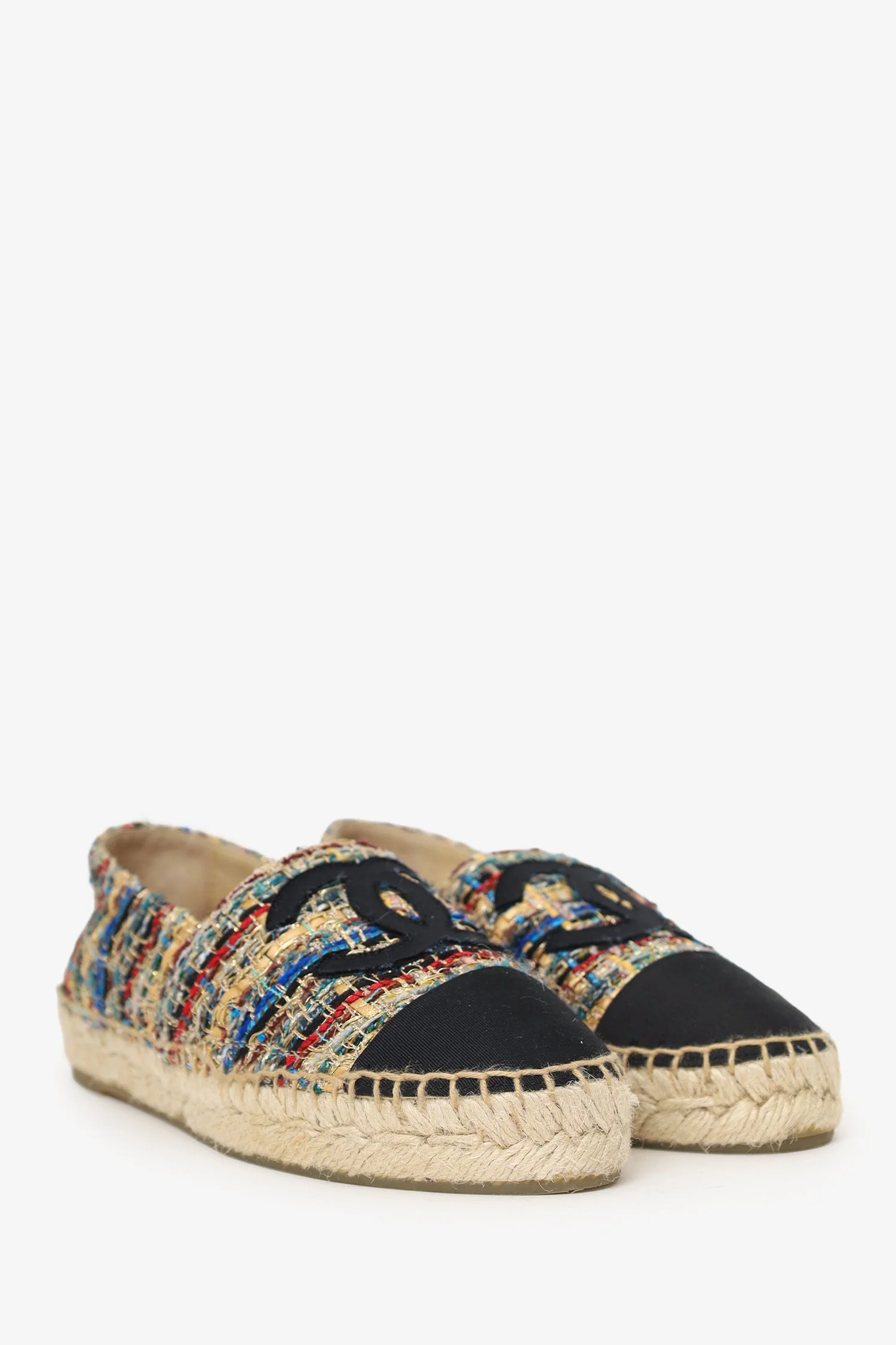 Pre-Loved Chanel™ Gold/Multicolour Metallic Tweed Espadrille Flats Size 36 - Image 2