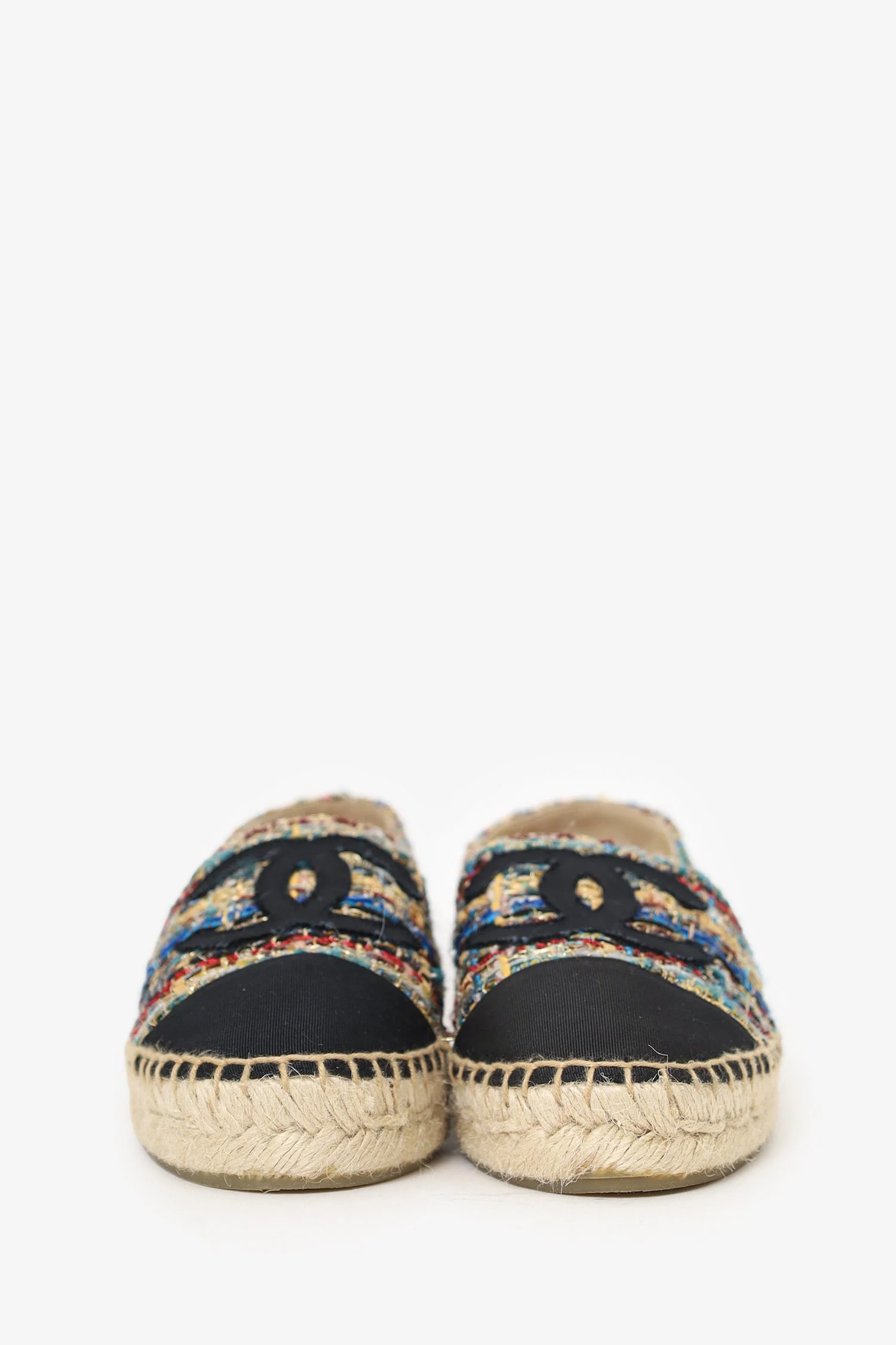 Pre-Loved Chanel™ Gold/Multicolour Metallic Tweed Espadrille Flats Size 36 - Image 3