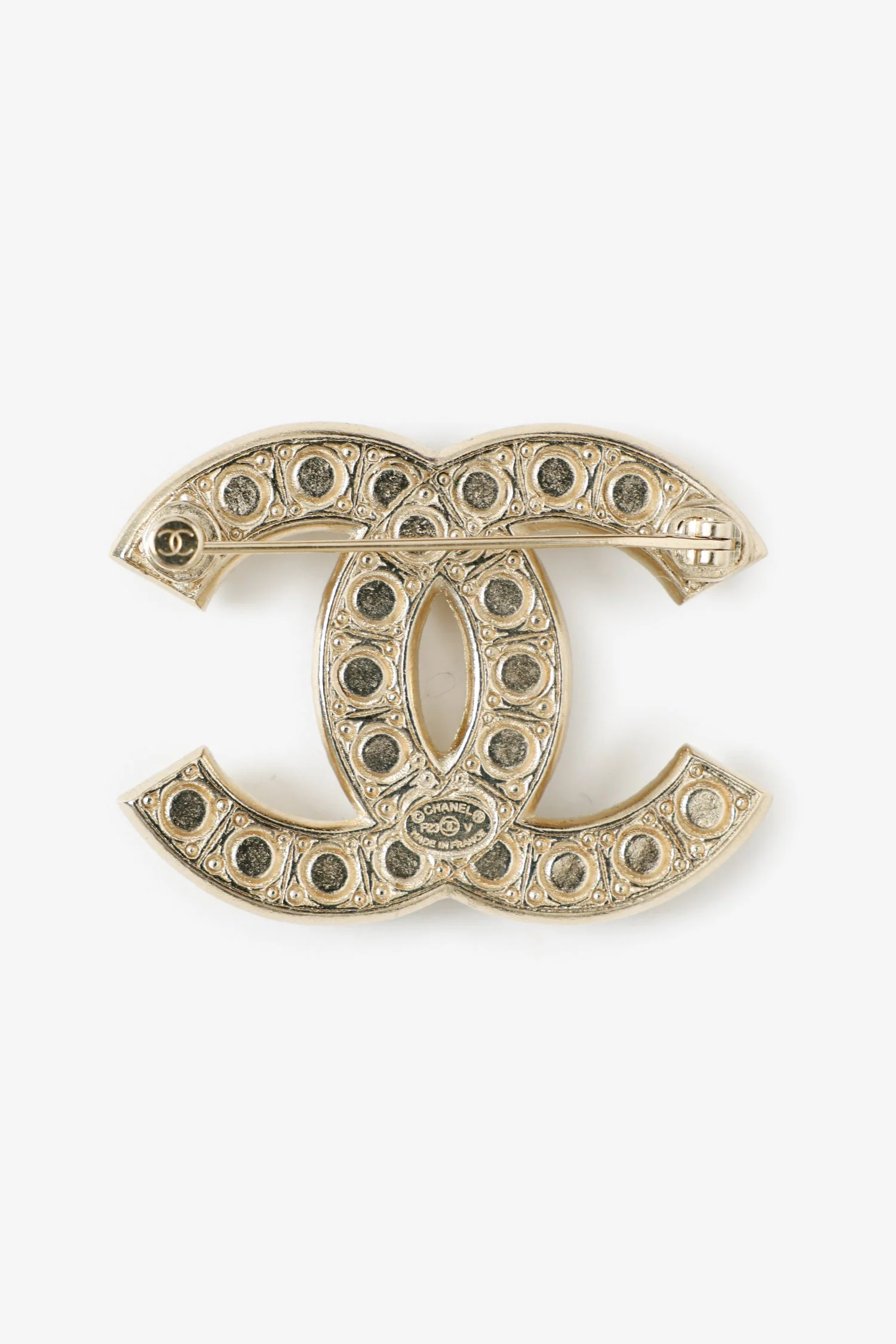 Pre-Loved Chanel™ Gold-plated Faux Pearl & Strass CC Brooch - Image 2