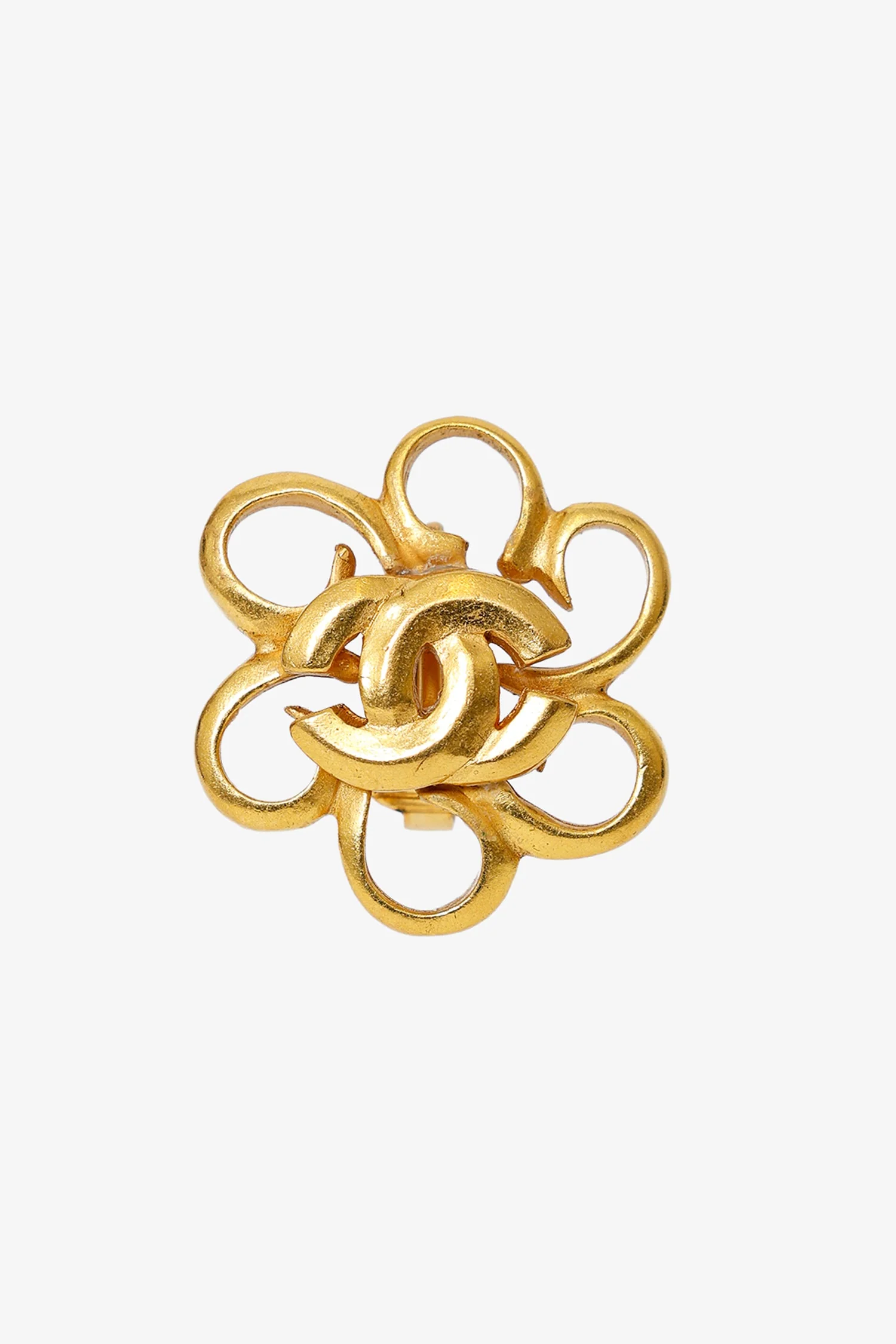 Pre-Loved Chanel™ Gold Tone CC Flower Clip-on Earrings - Image 3