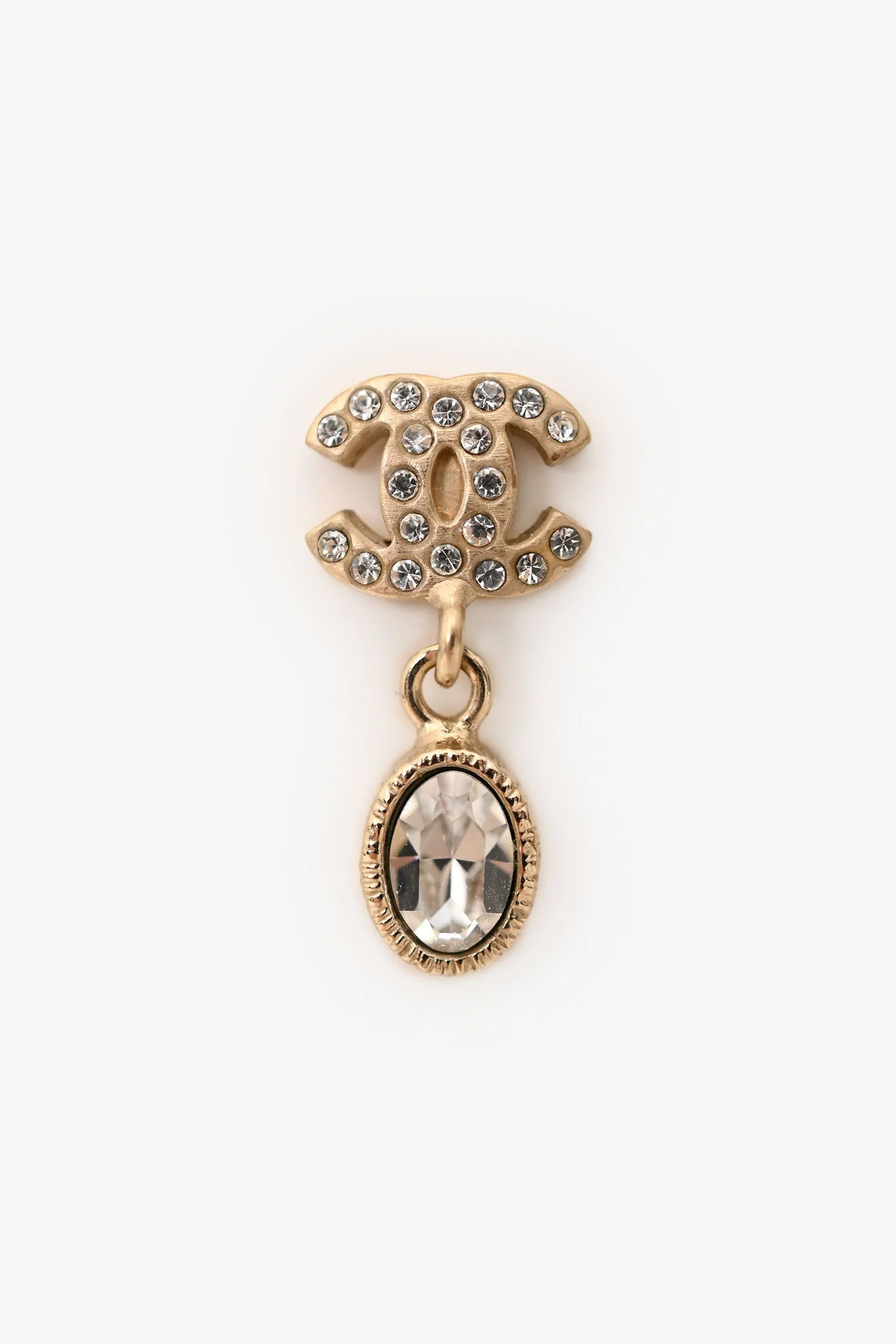 Pre-Loved Chanel™ Gold Tone Crystal Embellished CC Drop Earrings - Image 2