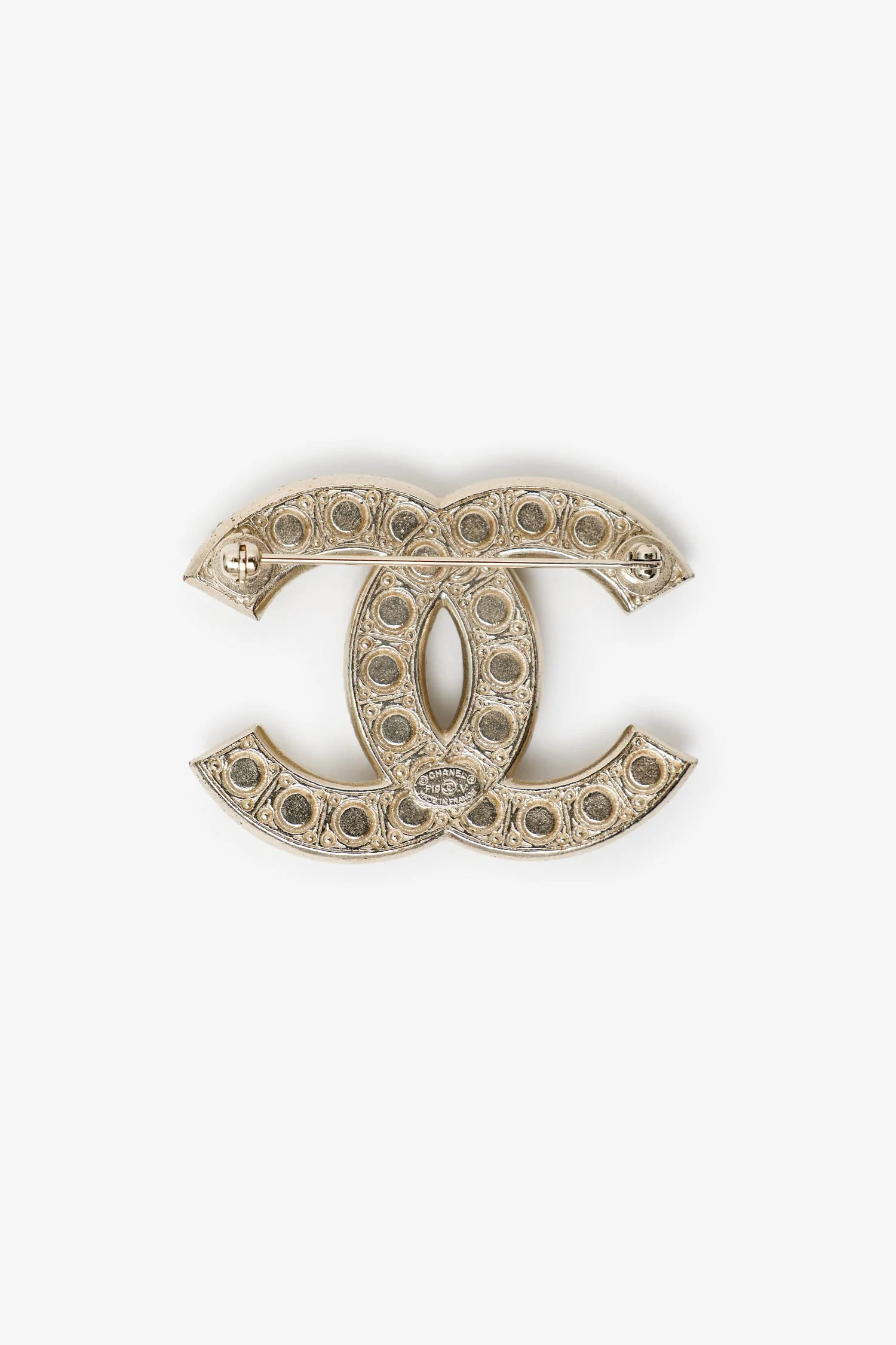 Pre-Loved Chanel™ Gold Tone Crystal Pearl CC Brooch - Image 3