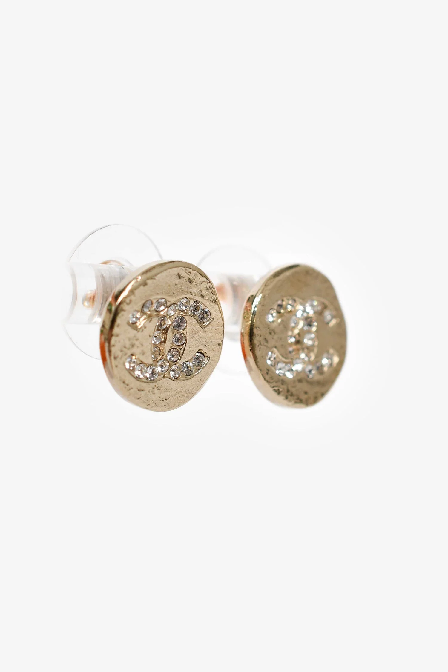 Pre-Loved Chanel™ Gold Tone Round Crystal Embellished Earrings - Image 3