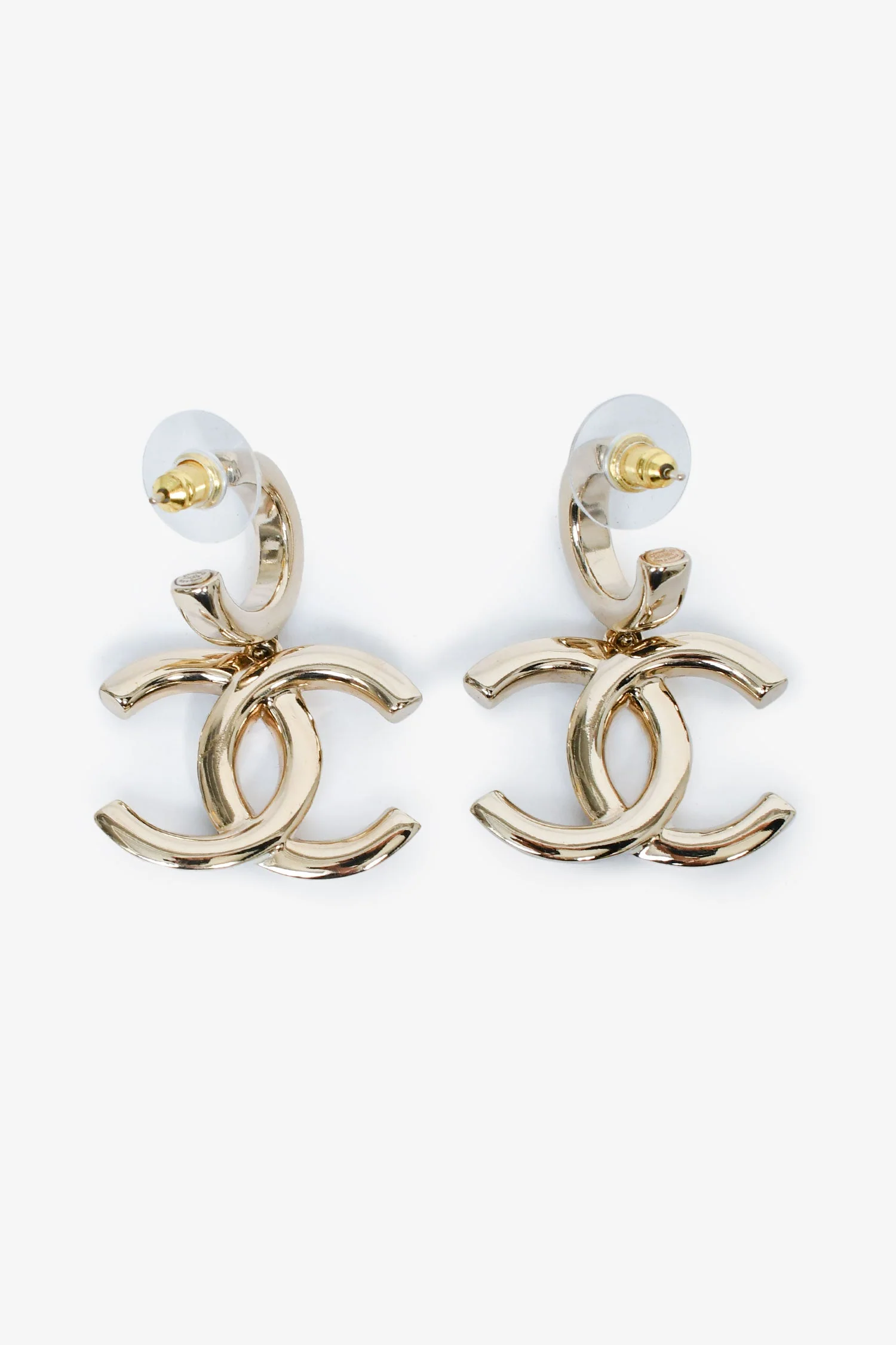 Chanel™ Gold Toned Black/White CC Drop Earrings - Image 4