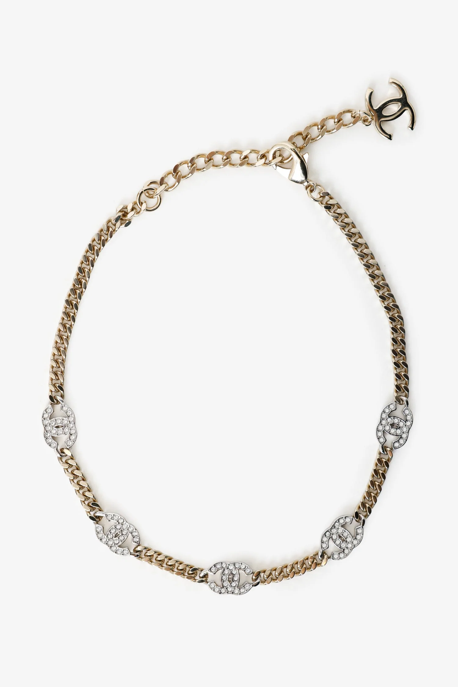 Pre-Loved Chanel™ Gold-toned CC Chain Crystal Choker - Image 2
