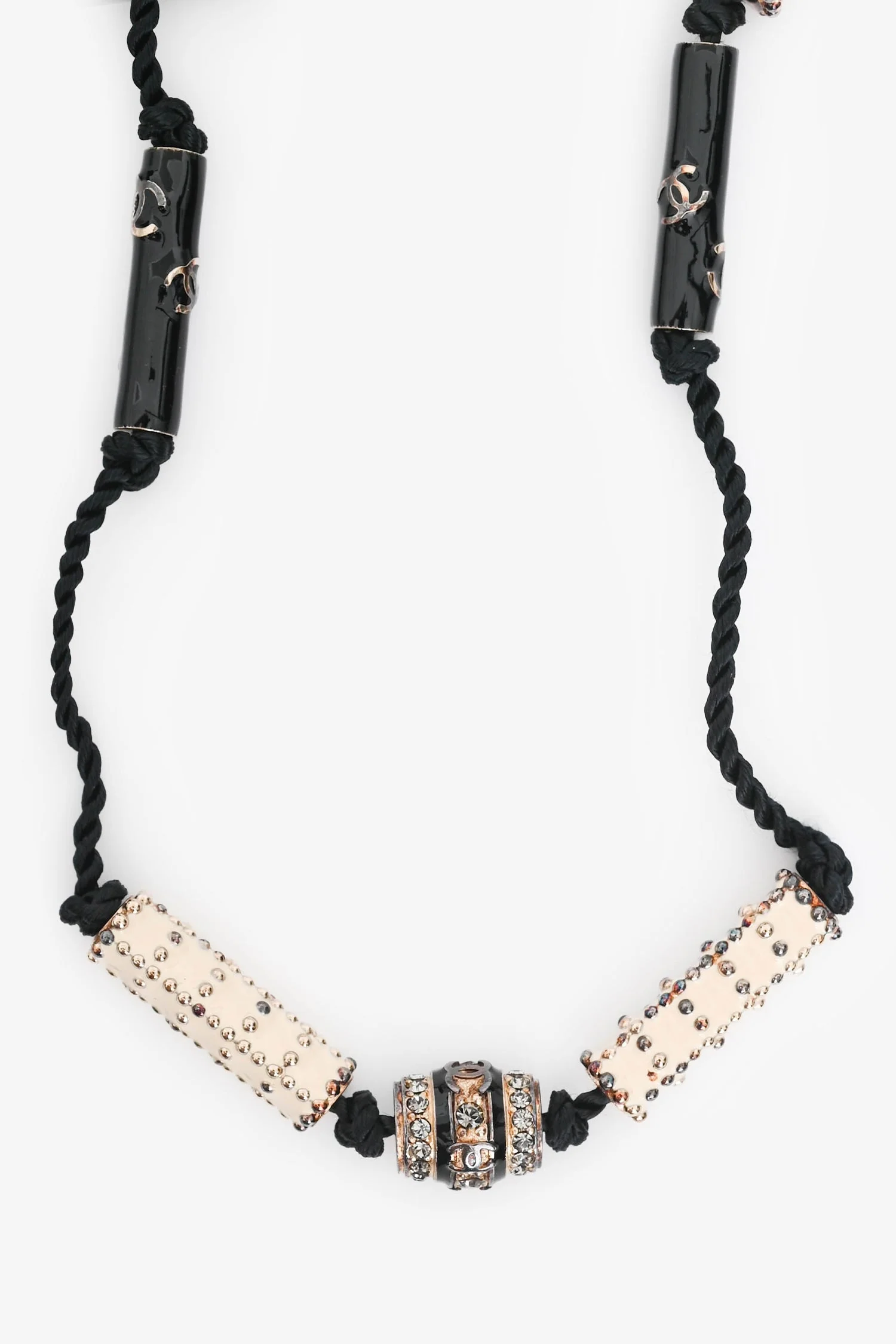 Pre-Loved Chanel™ Gold Toned Paris Shanghai CC Cylinders Necklace - Image 2