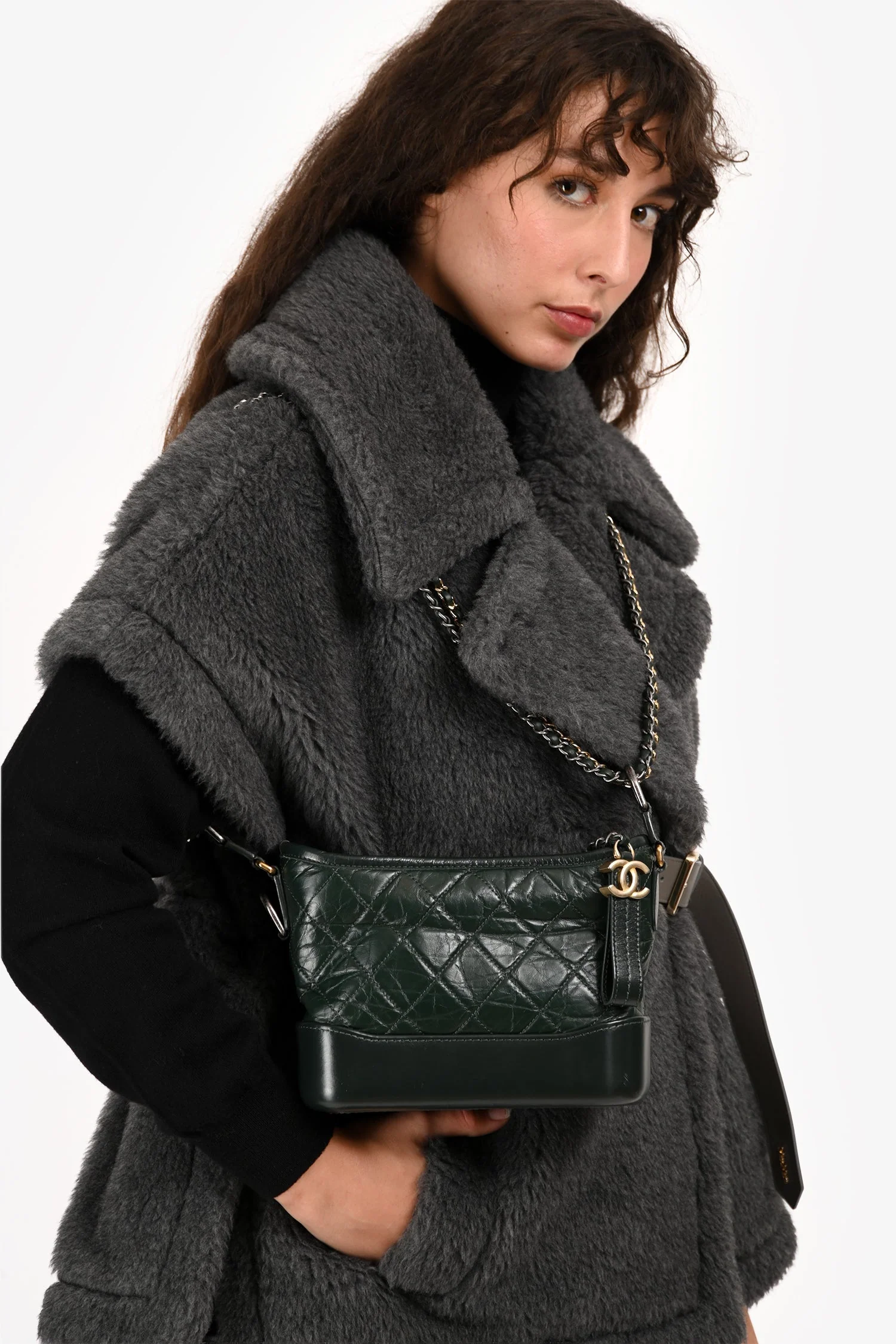 Pre-Loved Chanel™ Green Aged Leather Small Gabrielle Crossbody - Image 8