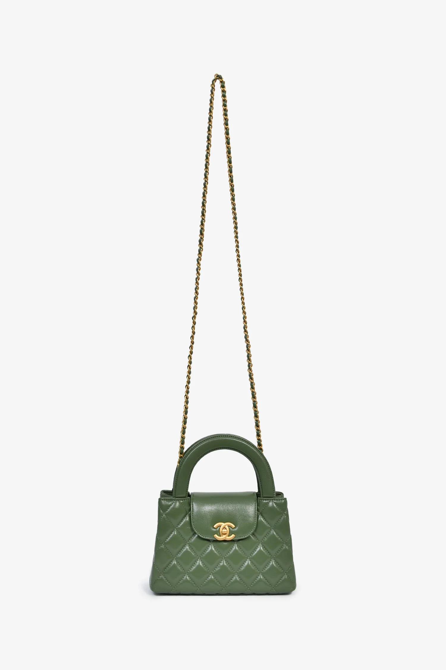 Pre-Loved Chanel™ Green Lambskin Mini Kelly Shopper Tote - Image 7