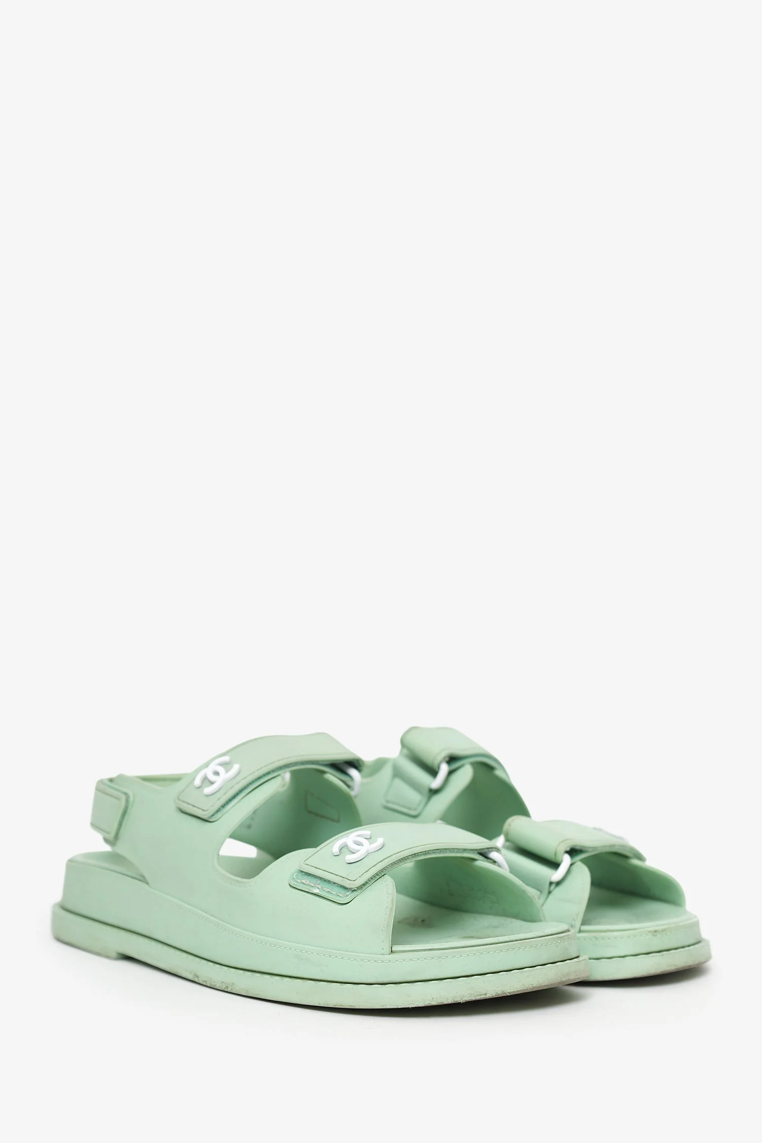 Pre-Loved Chanel™ Green Rubber CC Dad Sandals Size 37 - Image 2