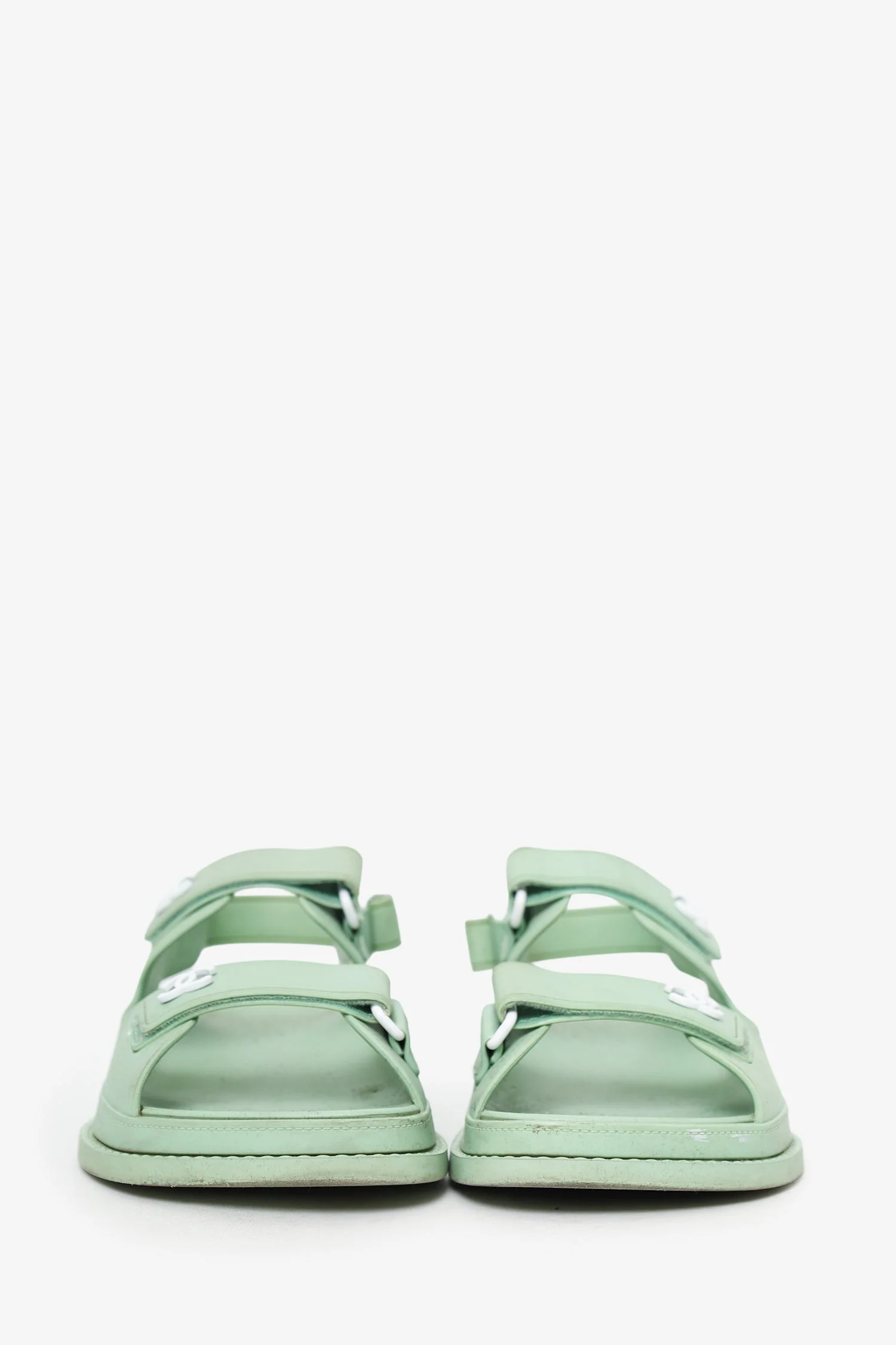 Pre-Loved Chanel™ Green Rubber CC Dad Sandals Size 37 - Image 3