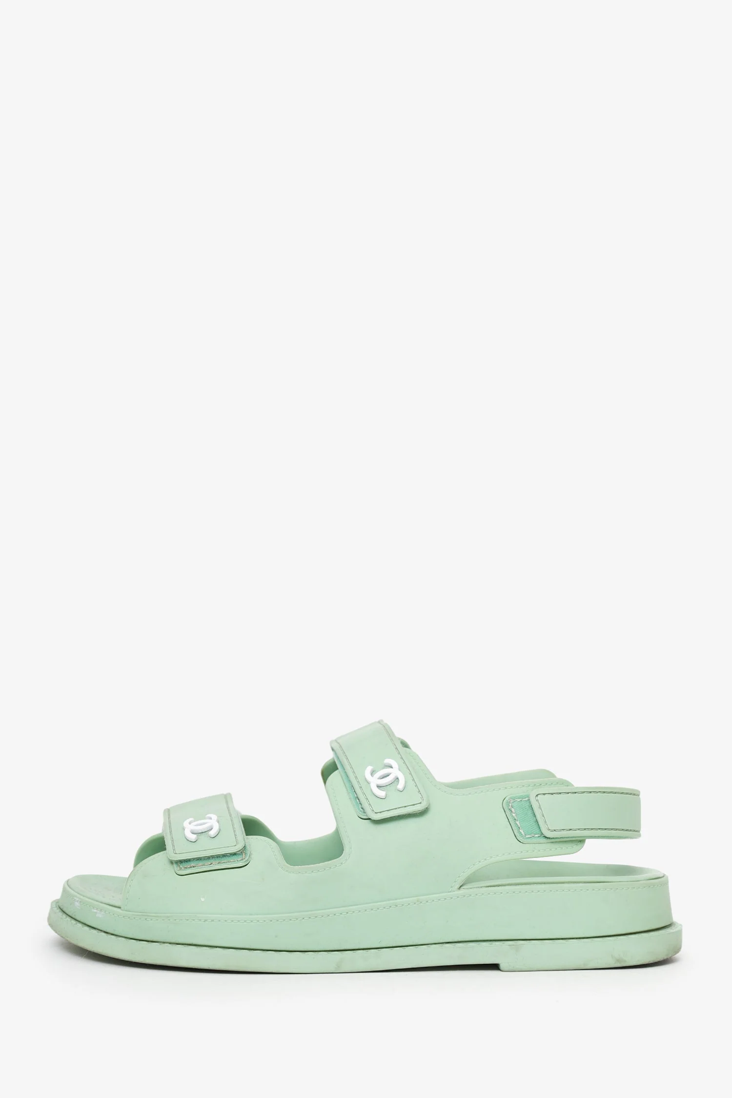 Pre-Loved Chanel™ Green Rubber CC Dad Sandals Size 37 - Image 5