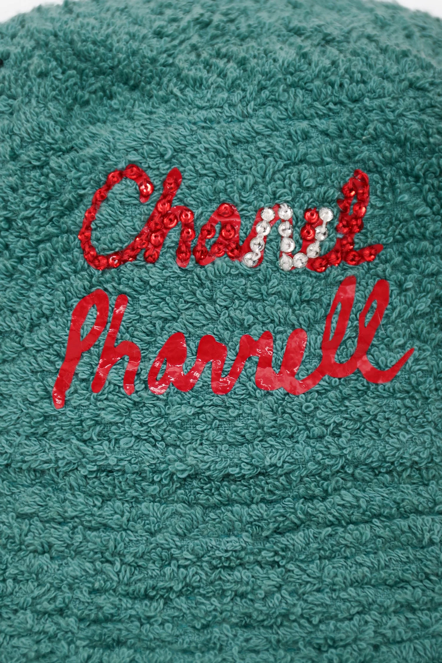 Pre-Loved Chanel™ Green Terry Cloth Sequin/Crystal Embellished Bucket Hat Size S - Image 2