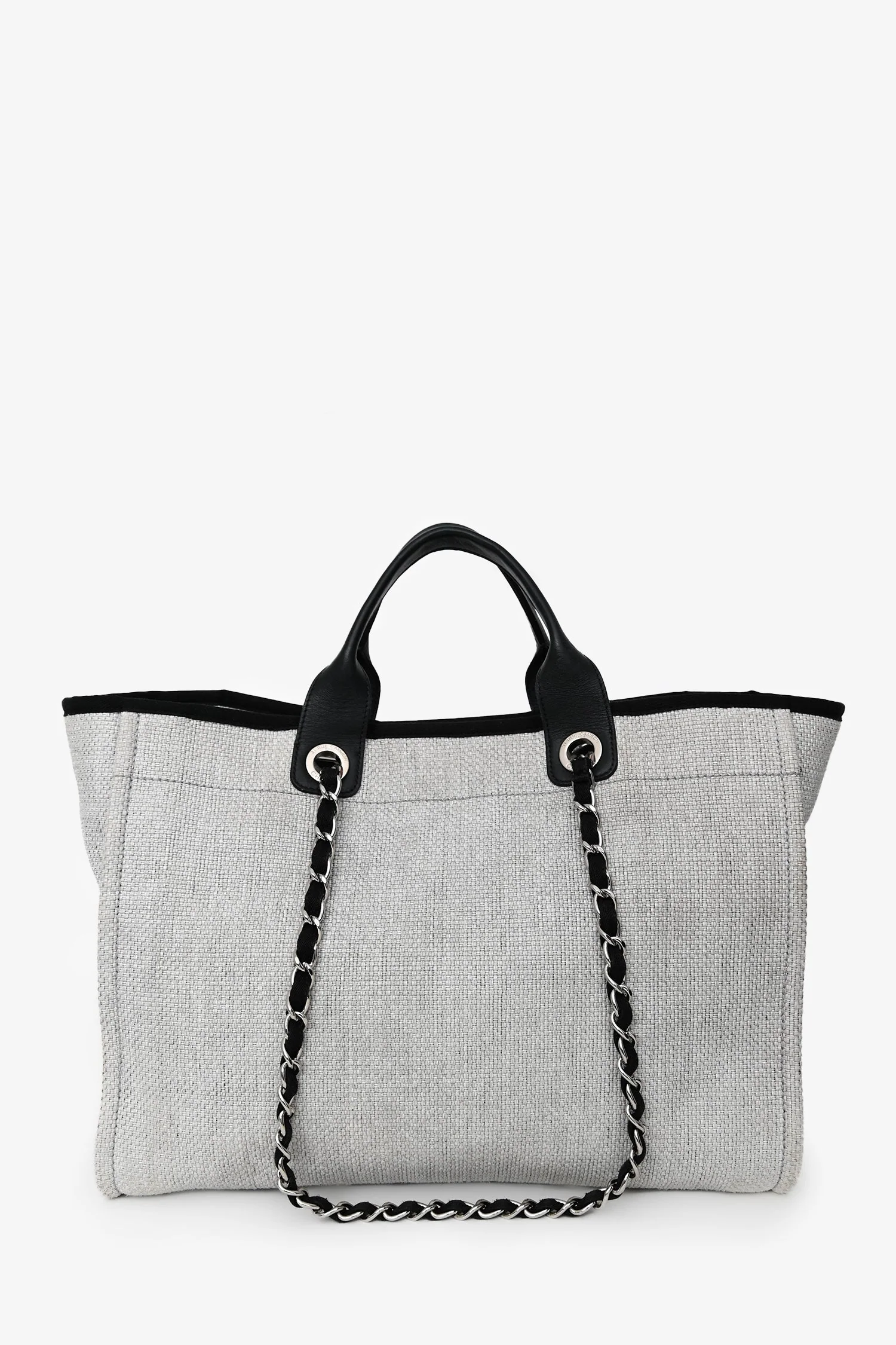 Pre-Loved Chanel™ Grey/Black Tweed/Leather 31 Rue Cambon Medium Deauville Tote Bag - Image 2