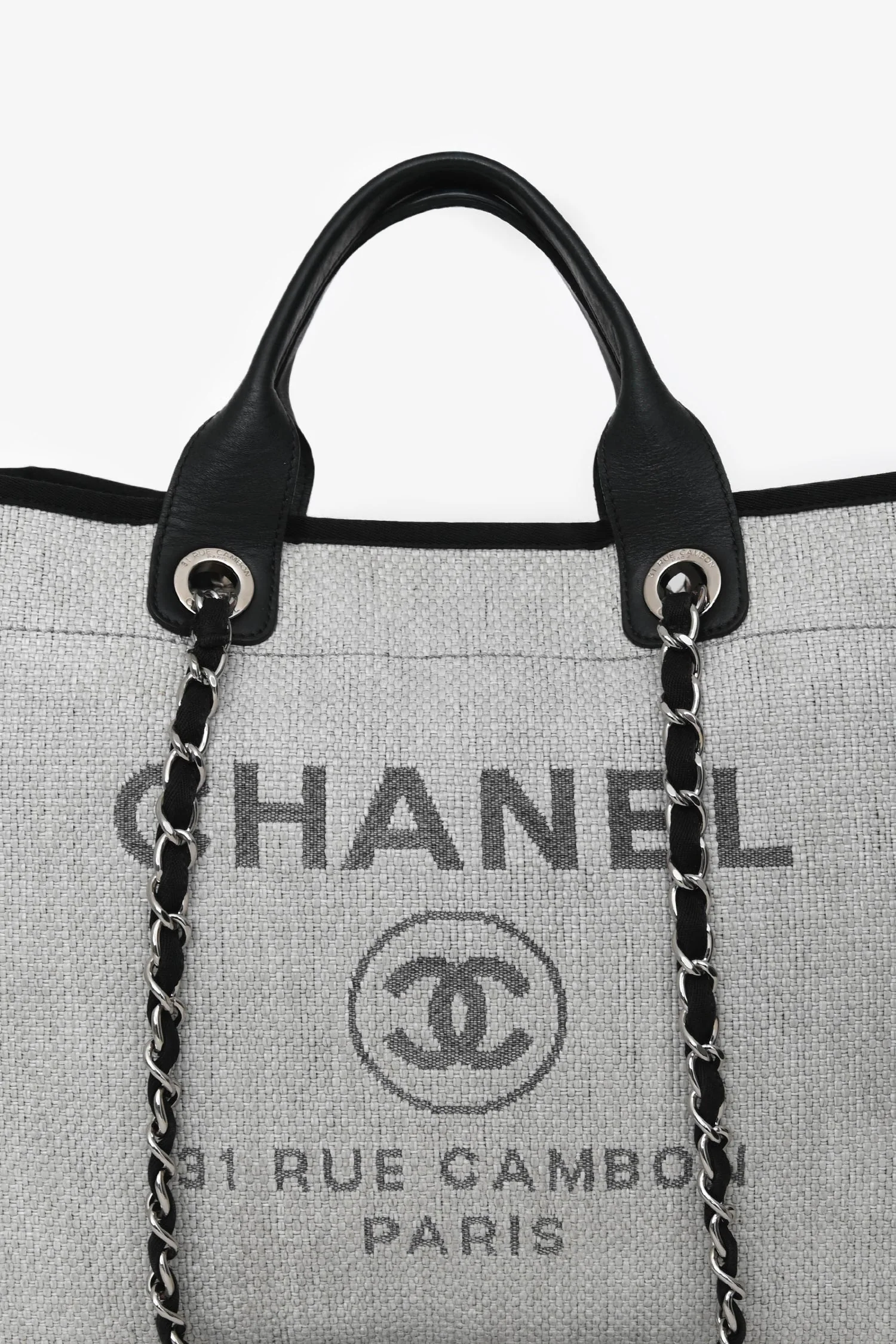 Pre-Loved Chanel™ Grey/Black Tweed/Leather 31 Rue Cambon Medium Deauville Tote Bag - Image 6