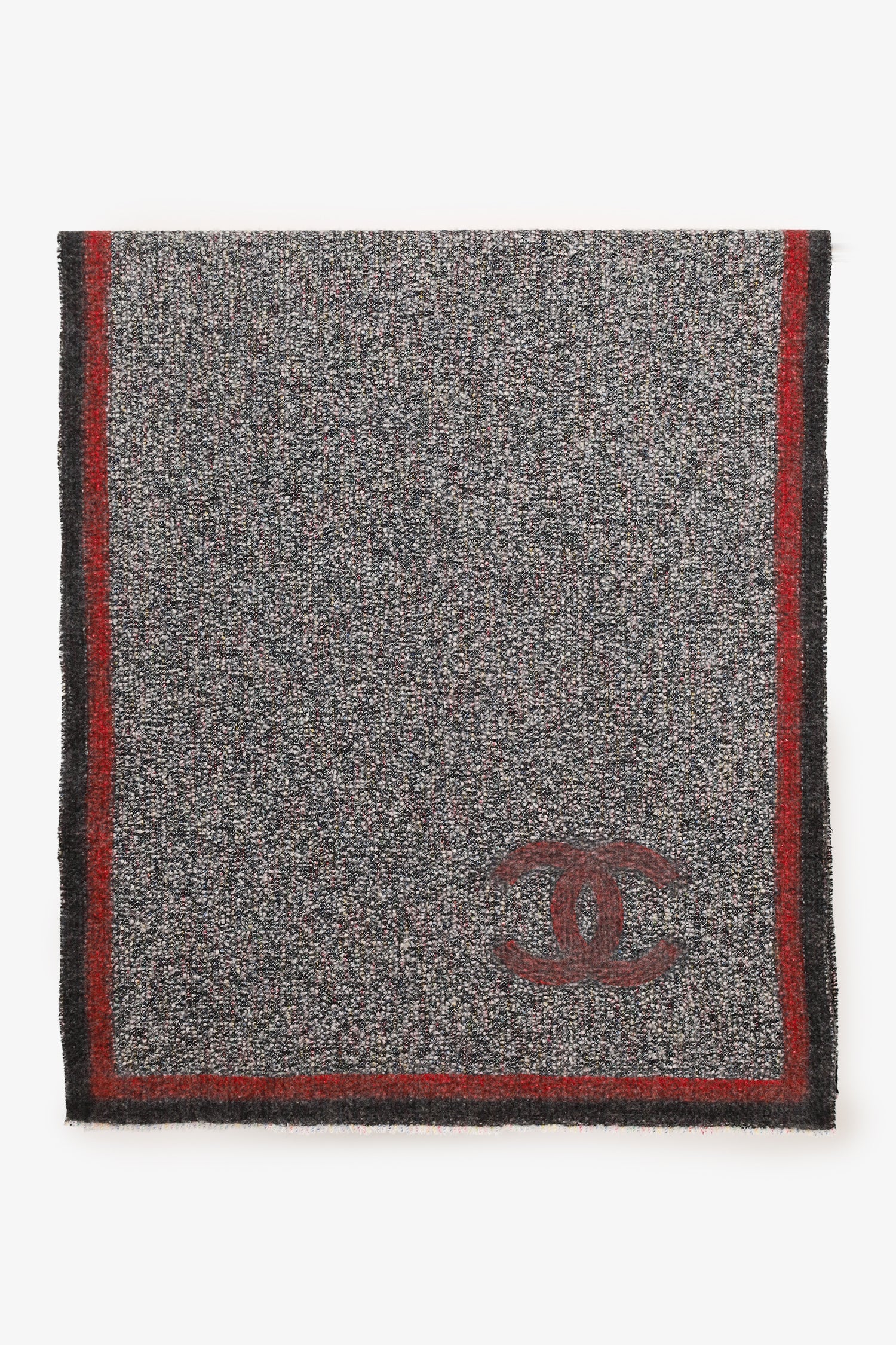 Pre-Loved Chanel™ Grey Cashmere/Silk Tweed CC Knit Scarf - Image 5