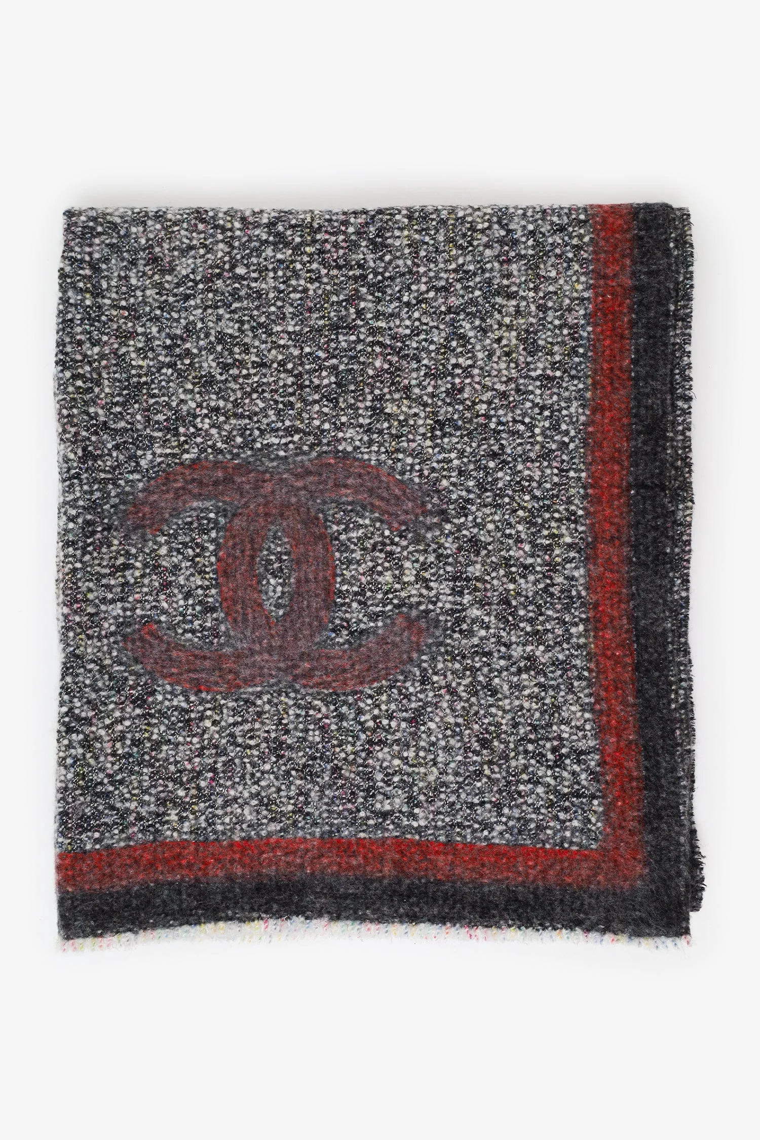 Pre-Loved Chanel™ Grey Cashmere/Silk Tweed CC Knit Scarf - Image 7