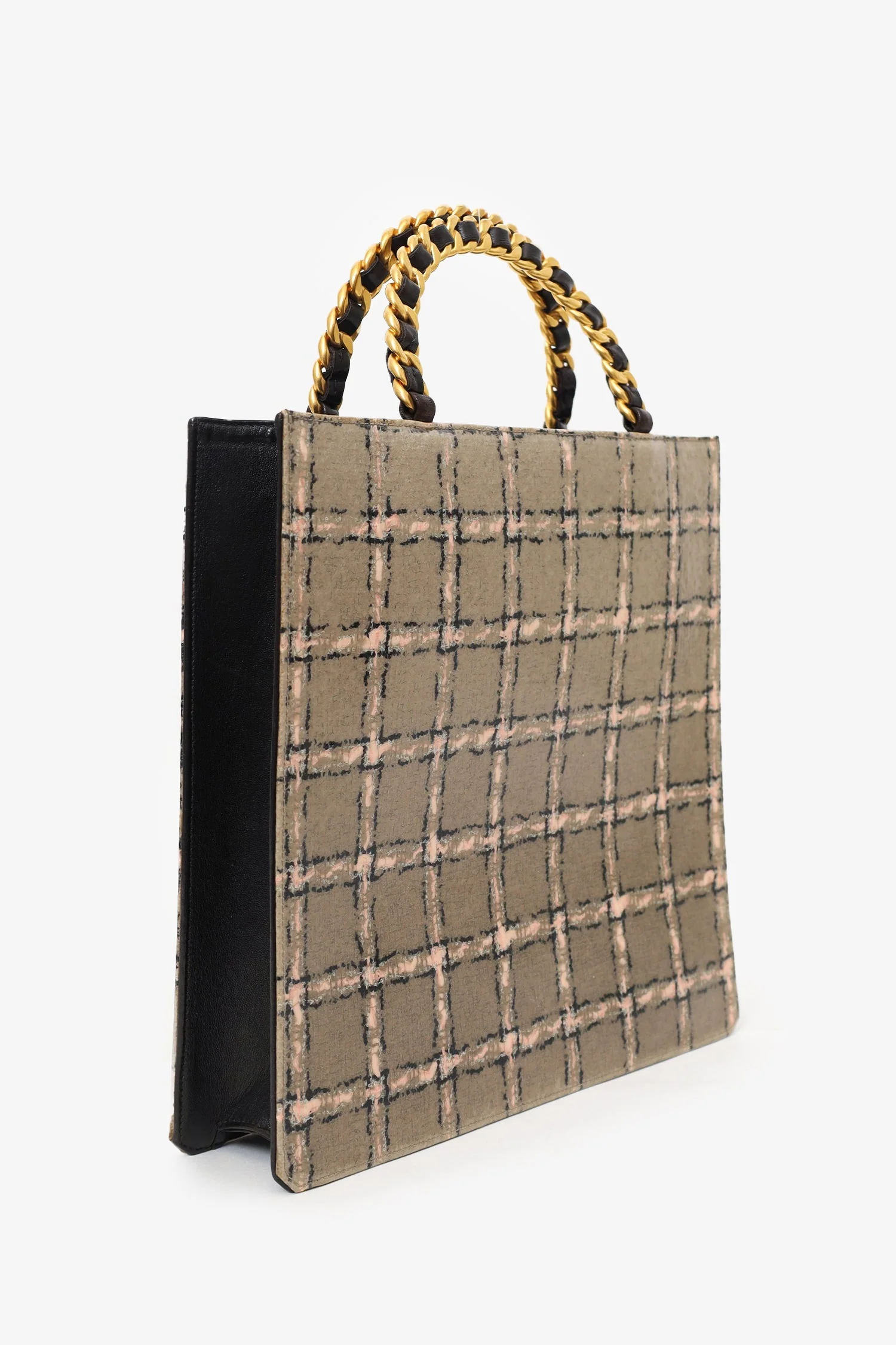 Pre-Loved Chanel™ Grey/Pink Plaid Chain Top Handle Bag - Image 2