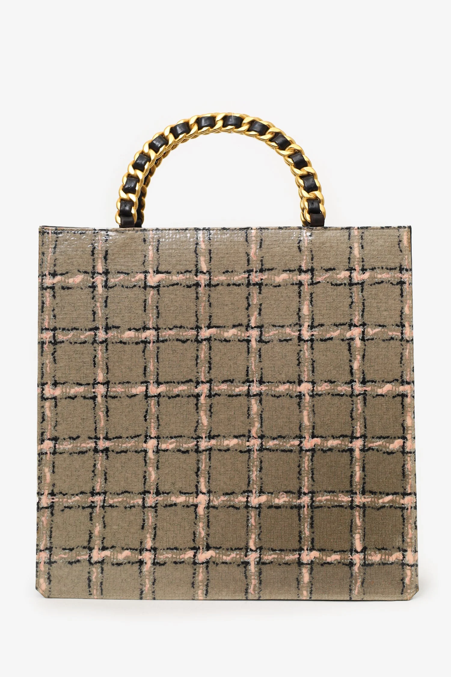 Pre-Loved Chanel™ Grey/Pink Plaid Chain Top Handle Bag - Image 3