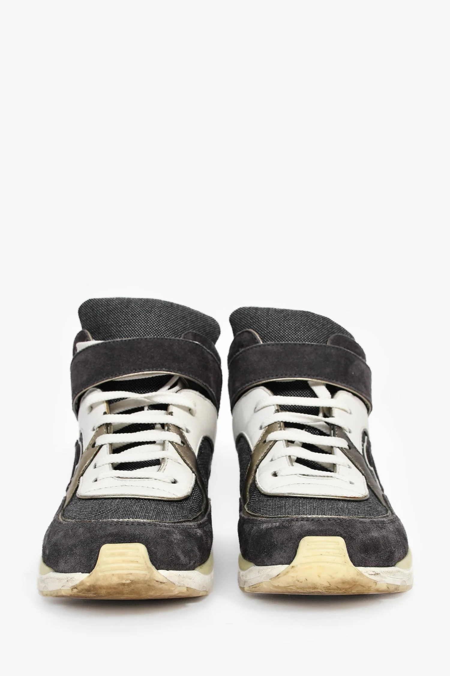 Pre-Loved Chanel™ Grey/White Strap High-Top Sneakers Size 37 - Image 3