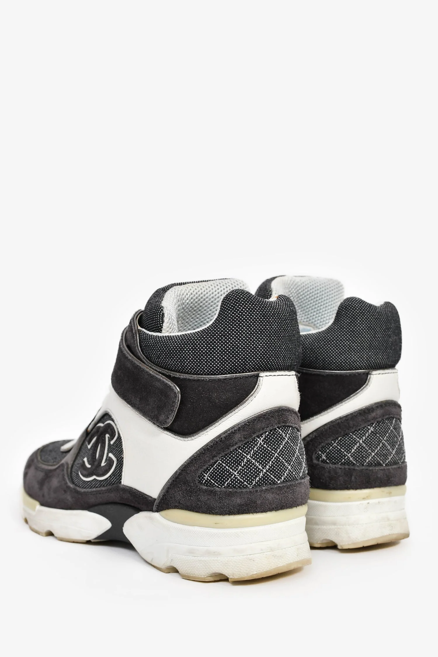 Pre-Loved Chanel™ Grey/White Strap High-Top Sneakers Size 37 - Image 5