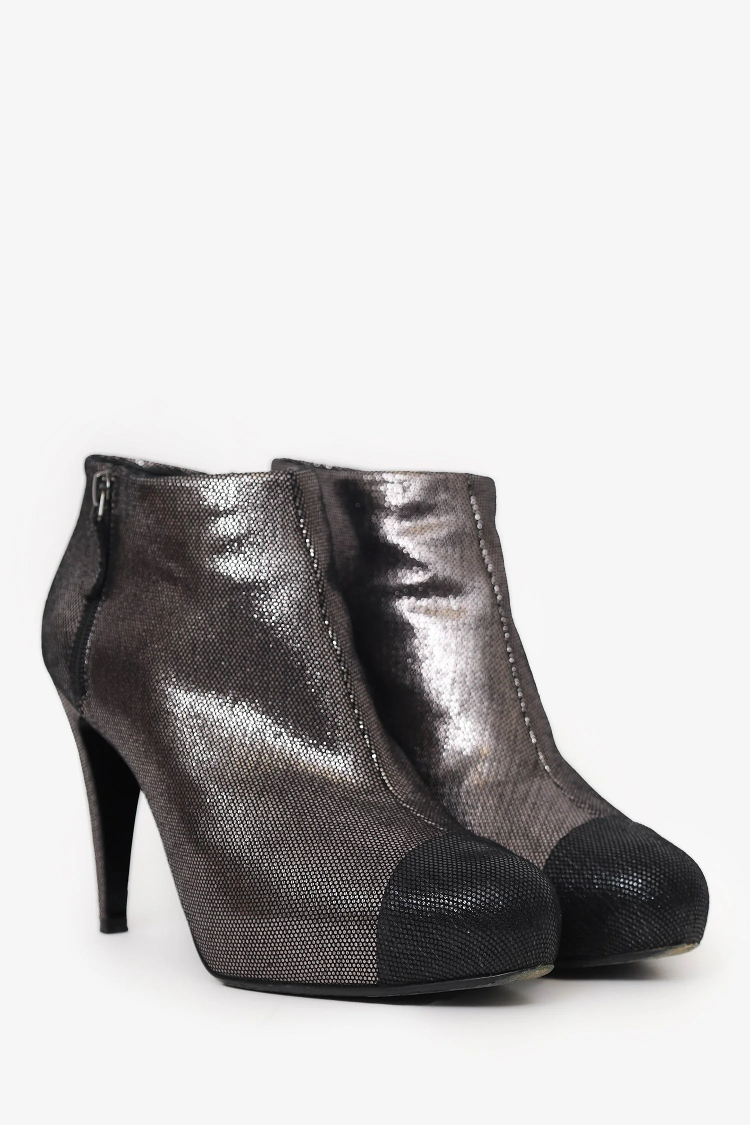 Pre-Loved Chanel™ Gunmetal/Black Cap Toe Ankle Booties Size 41.5 - Image 2