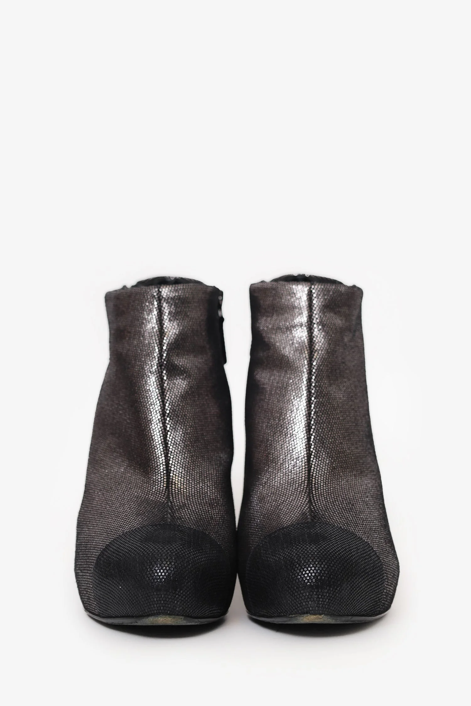 Pre-Loved Chanel™ Gunmetal/Black Cap Toe Ankle Booties Size 41.5 - Image 3