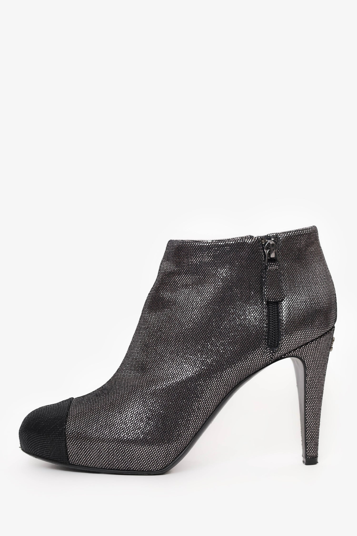 Pre-Loved Chanel™ Gunmetal/Black Cap Toe Ankle Booties Size 41.5 - Image 4