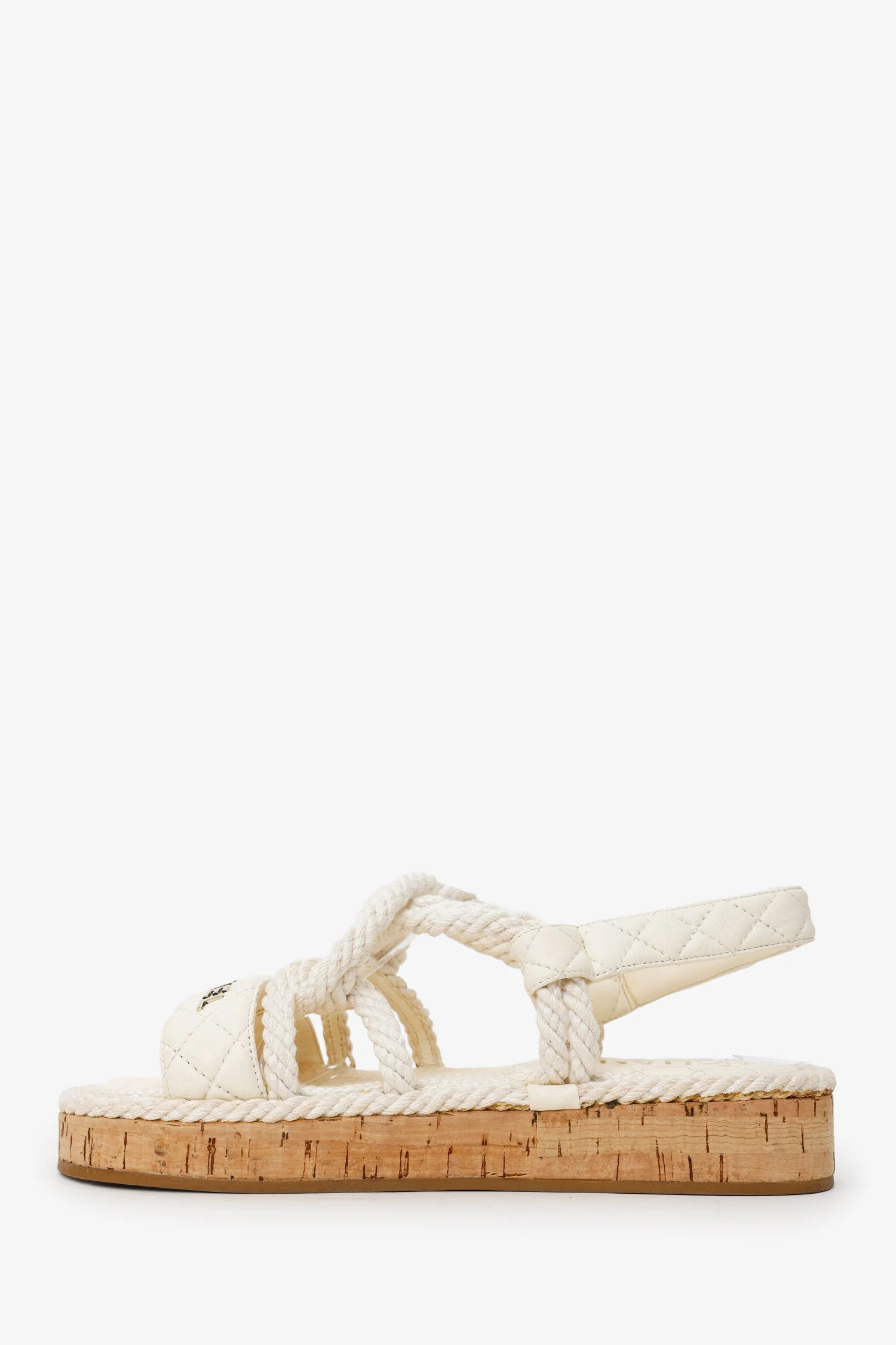 Pre-Loved Chanel™ Ivory Cord Leather Cork Flat Slingback Sandals Size 36 - Image 5