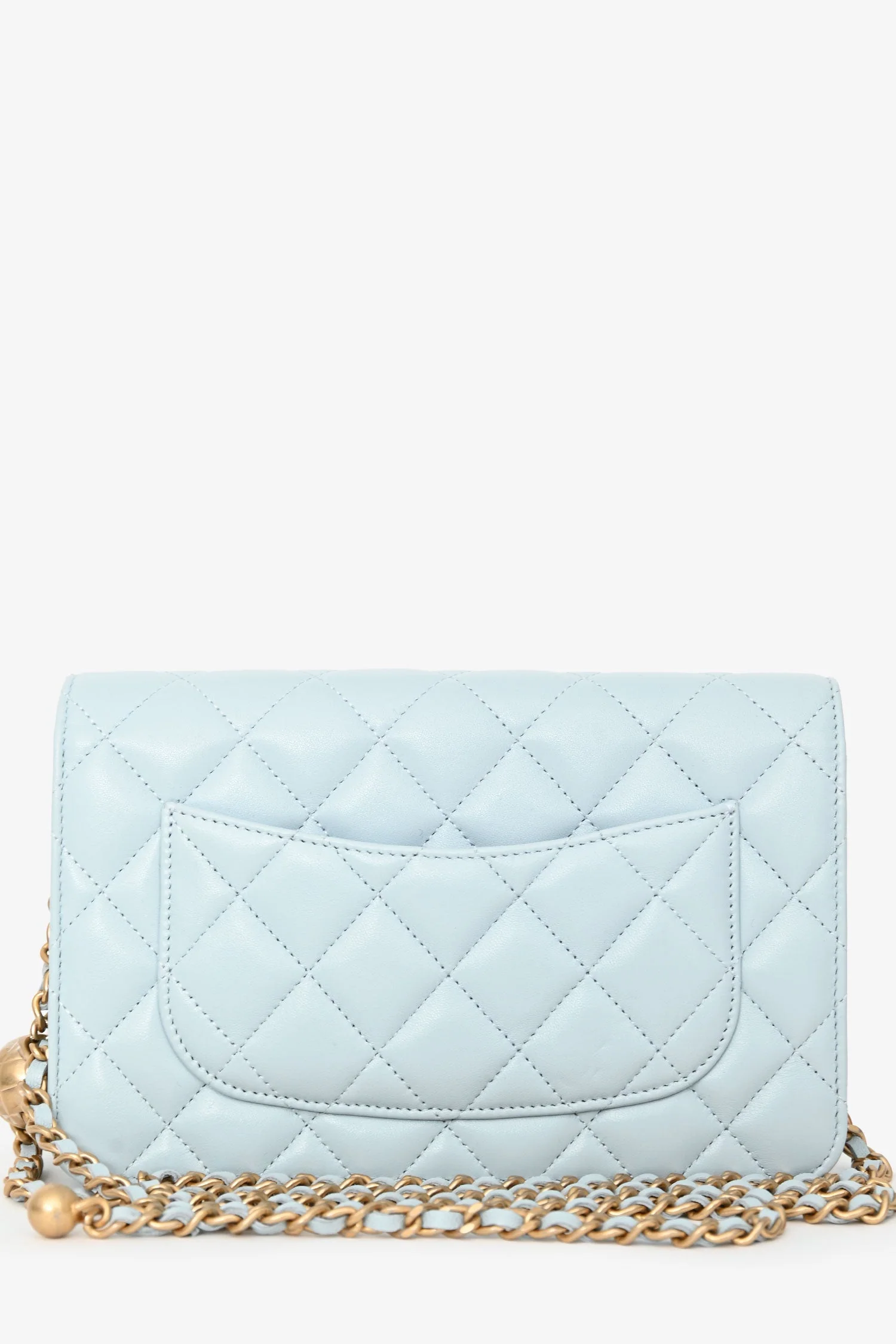 Pre-Loved Chanel™ Light Blue Leather Quilted CC Pearl Crush Wallet On Chain - Image 2