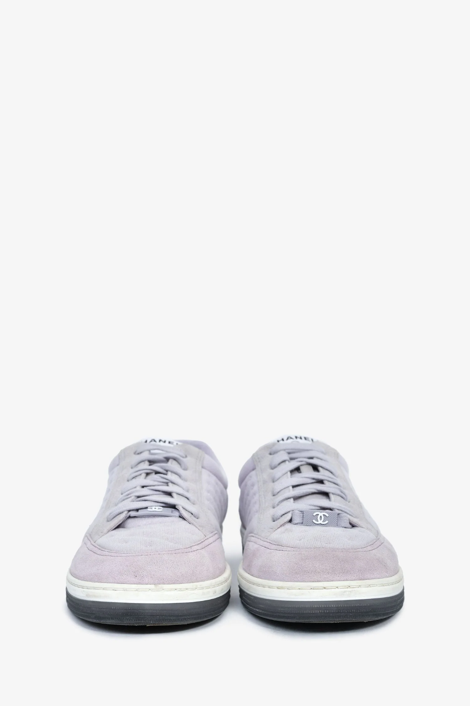 Pre-Loved Chanel™ Light Purple/Grey Mesh/Suede Sneakers Size 40 - Image 3
