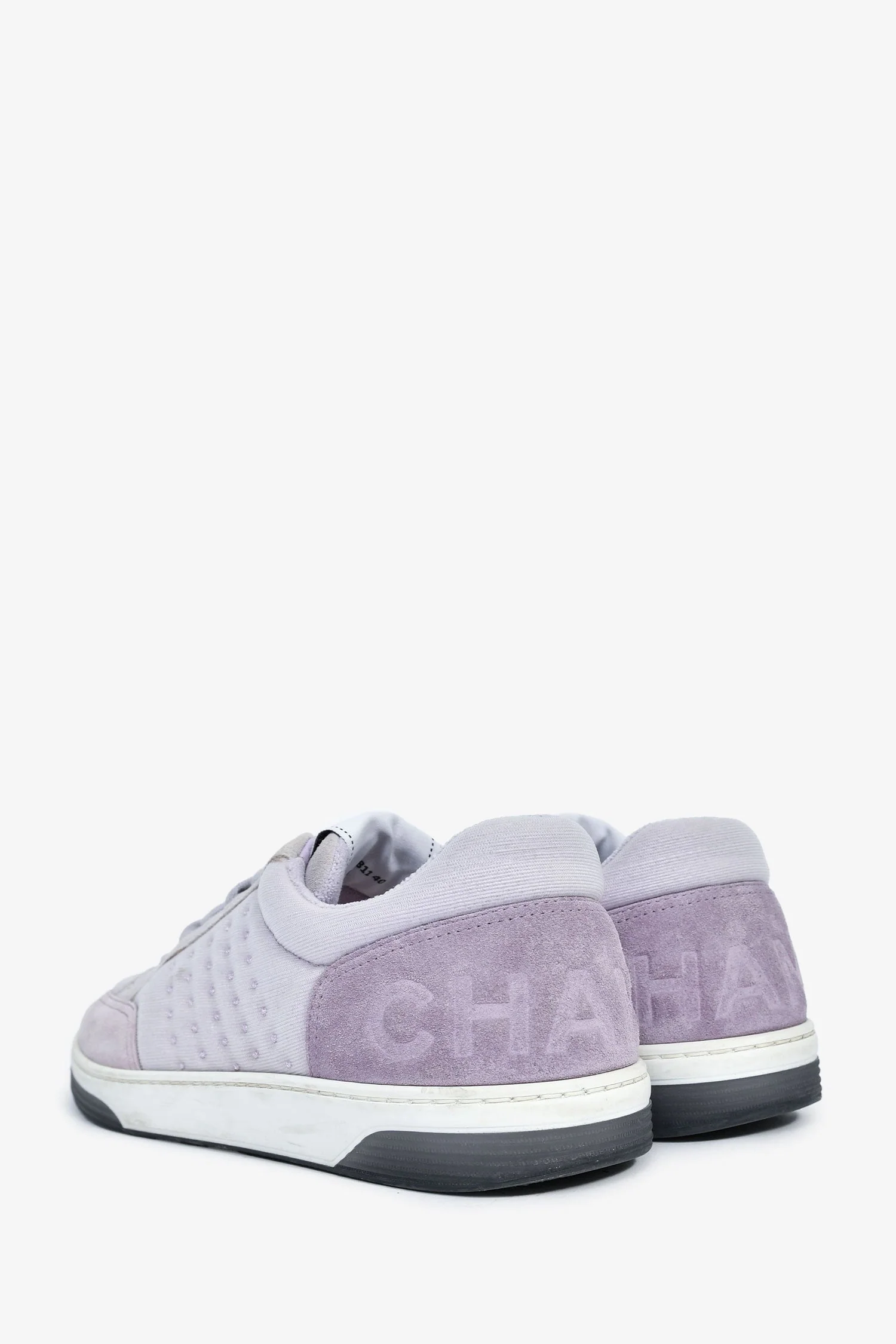 Pre-Loved Chanel™ Light Purple/Grey Mesh/Suede Sneakers Size 40 - Image 4
