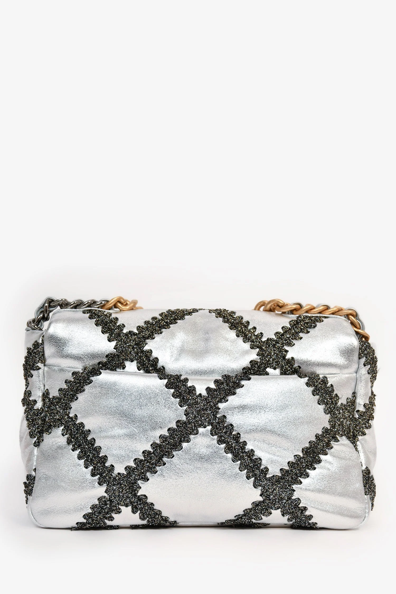 Pre-Loved Chanel™ Limited Edition Silver/Gunmetal Crochet Small 19 Duo-Toned Chain Shoulder Bag - Image 2